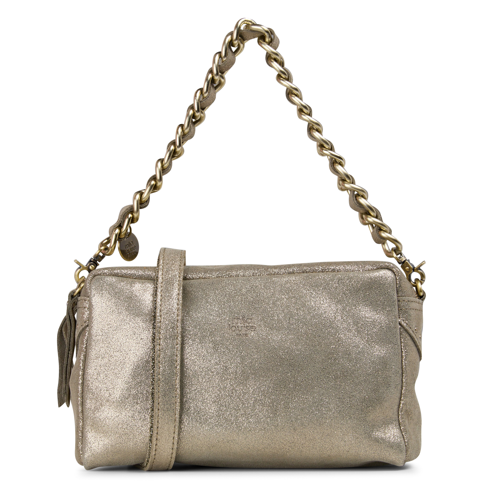 Glanzende, splitleren schoudertas MILA LOUISE Groen