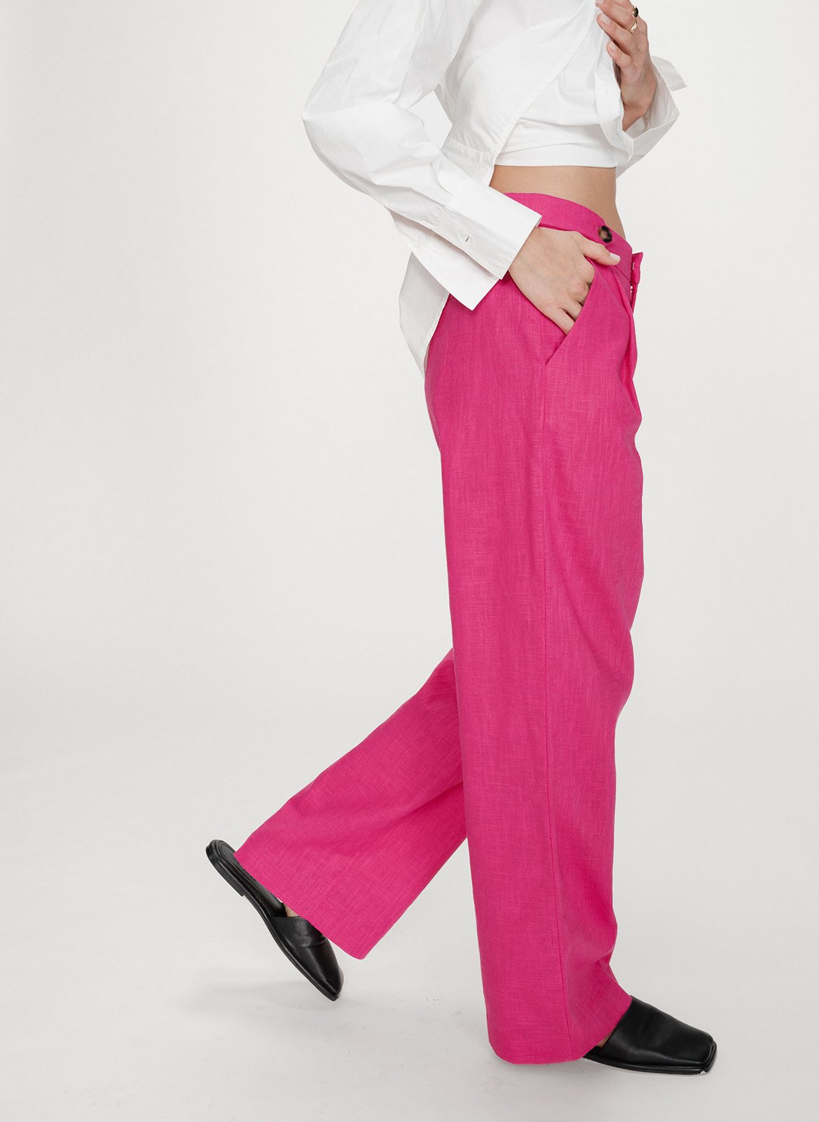 Trousers tailored in plain linen blend GRACE ET MILA Pink