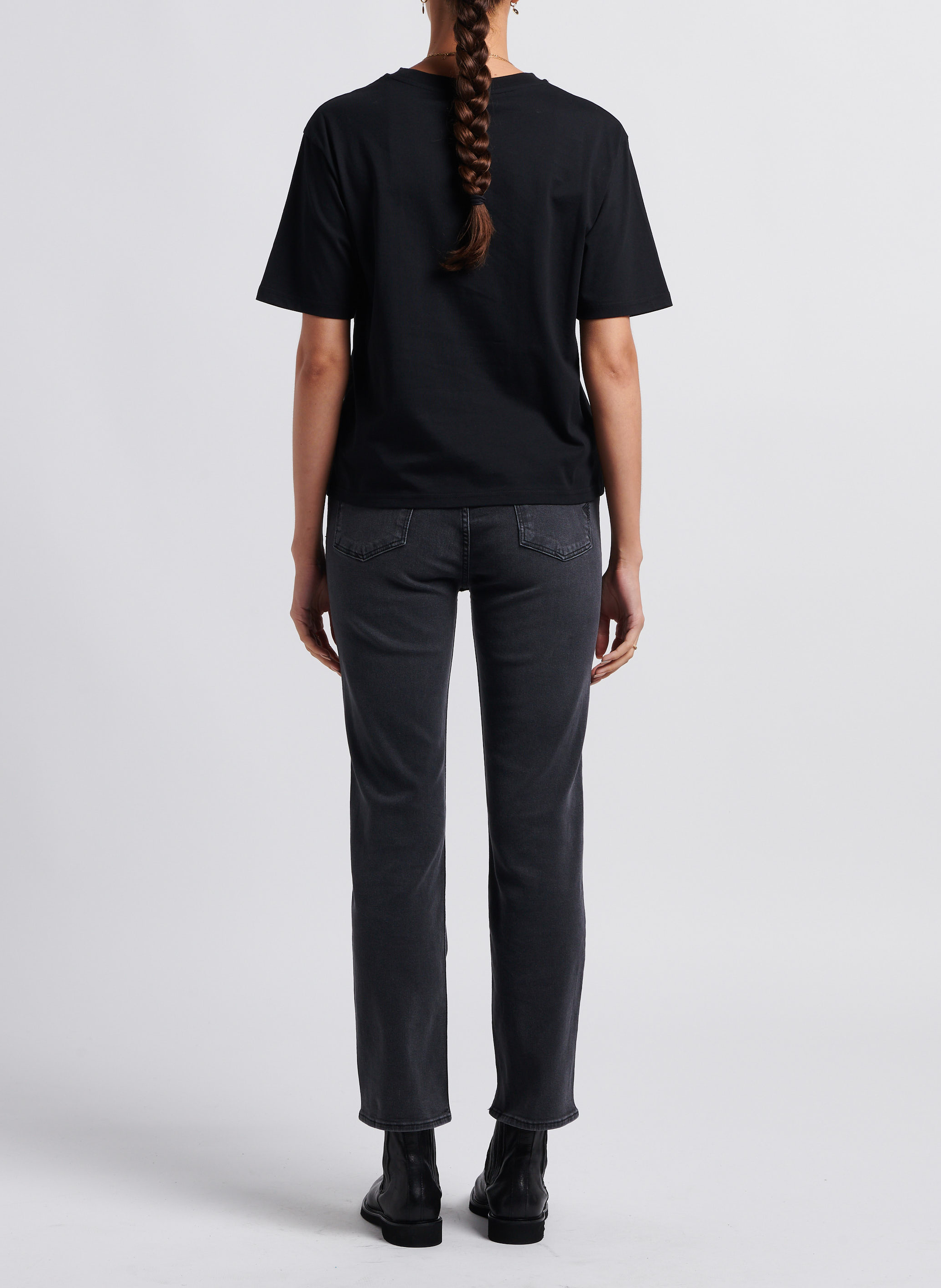 Round-neck embroidered cotton T-shirt INDEE Black