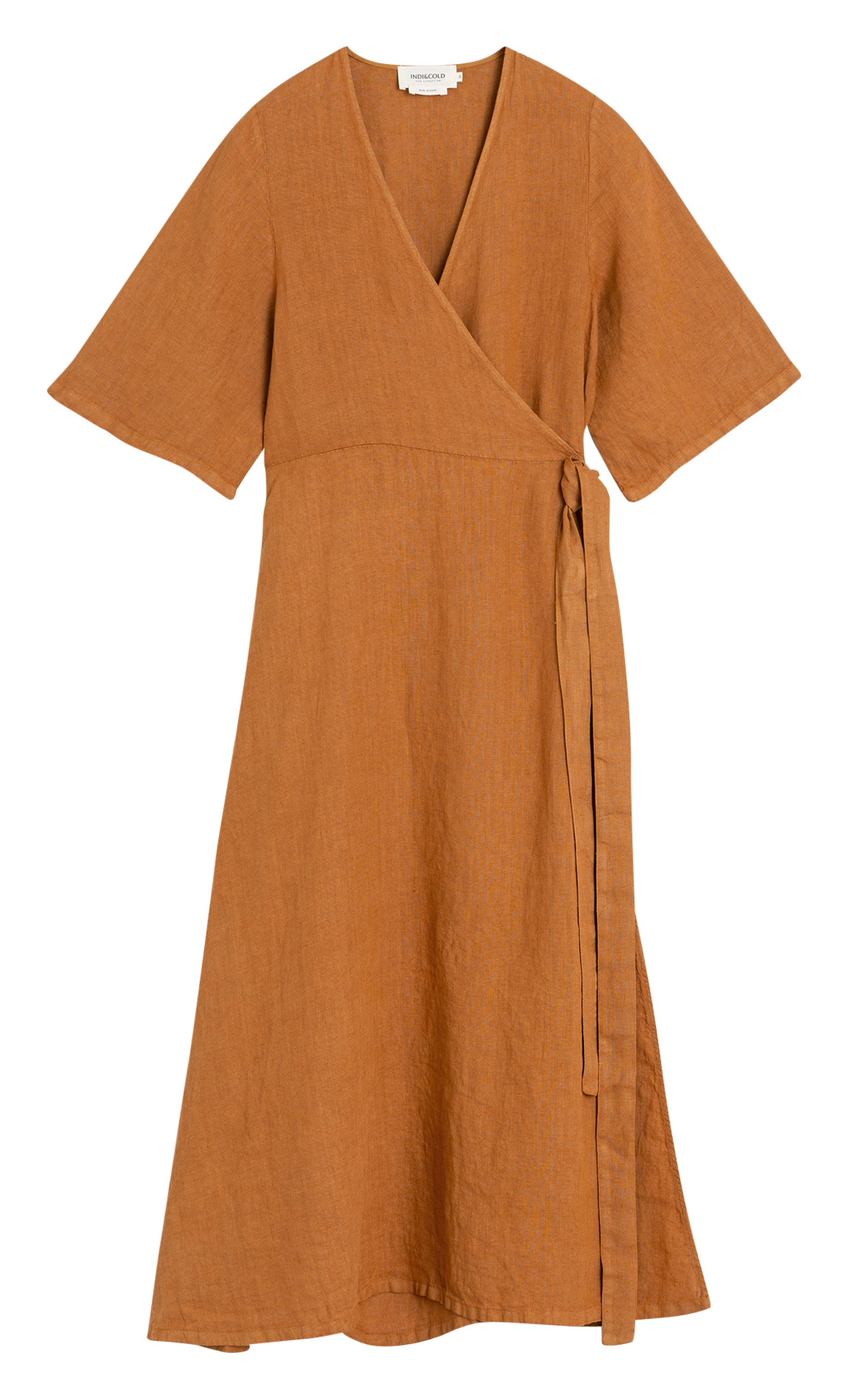 Midi Wickelkleid aus Leinen INDI & COLD Orange