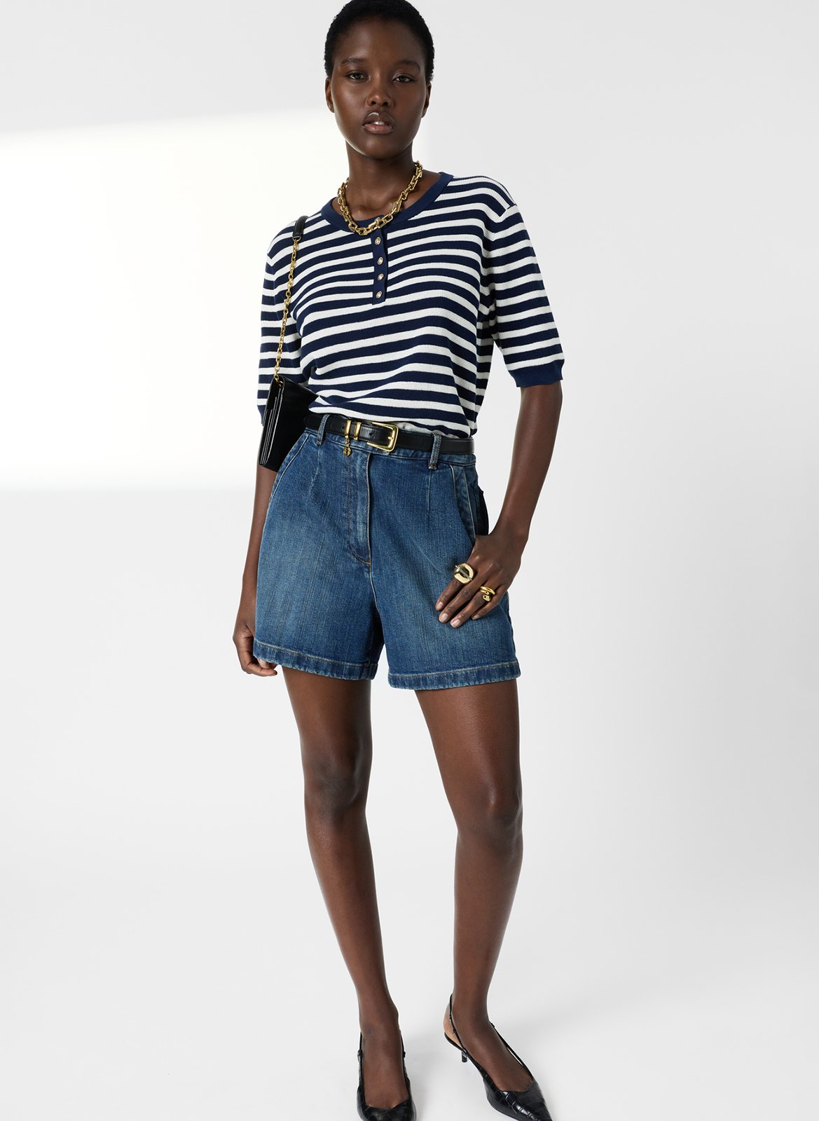 Pull droit col rond en coton rayé GERARD DAREL Bleu