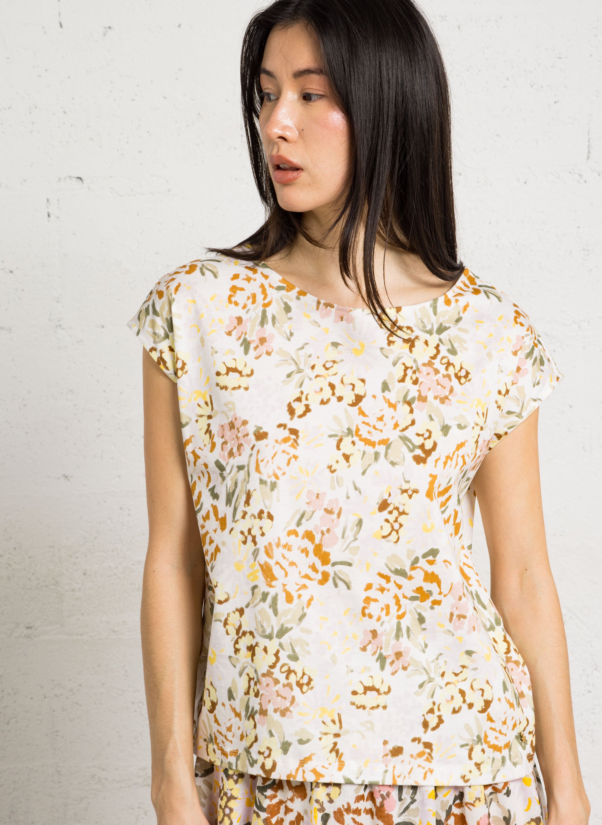 Tee-shirt ample col rond imprimé floral en coton DES PETITS HAUTS Multicolore