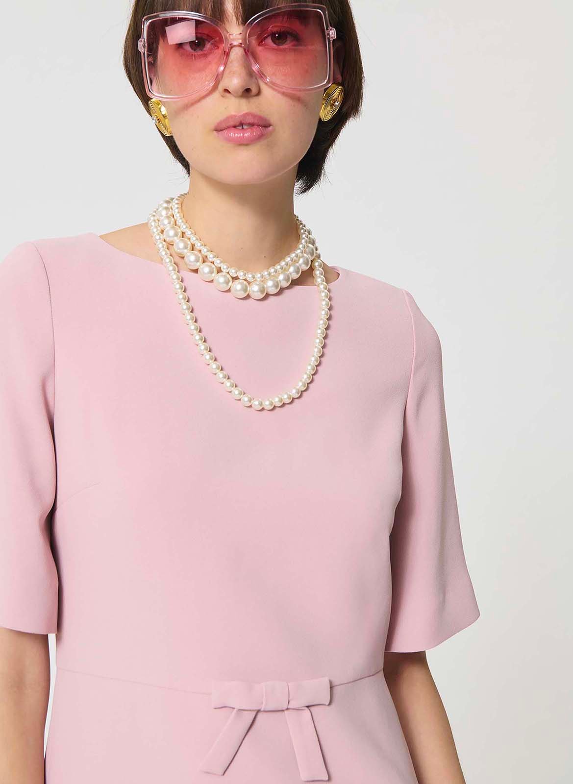 Short flowing crepe round-neck dress TARA JARMON Pink