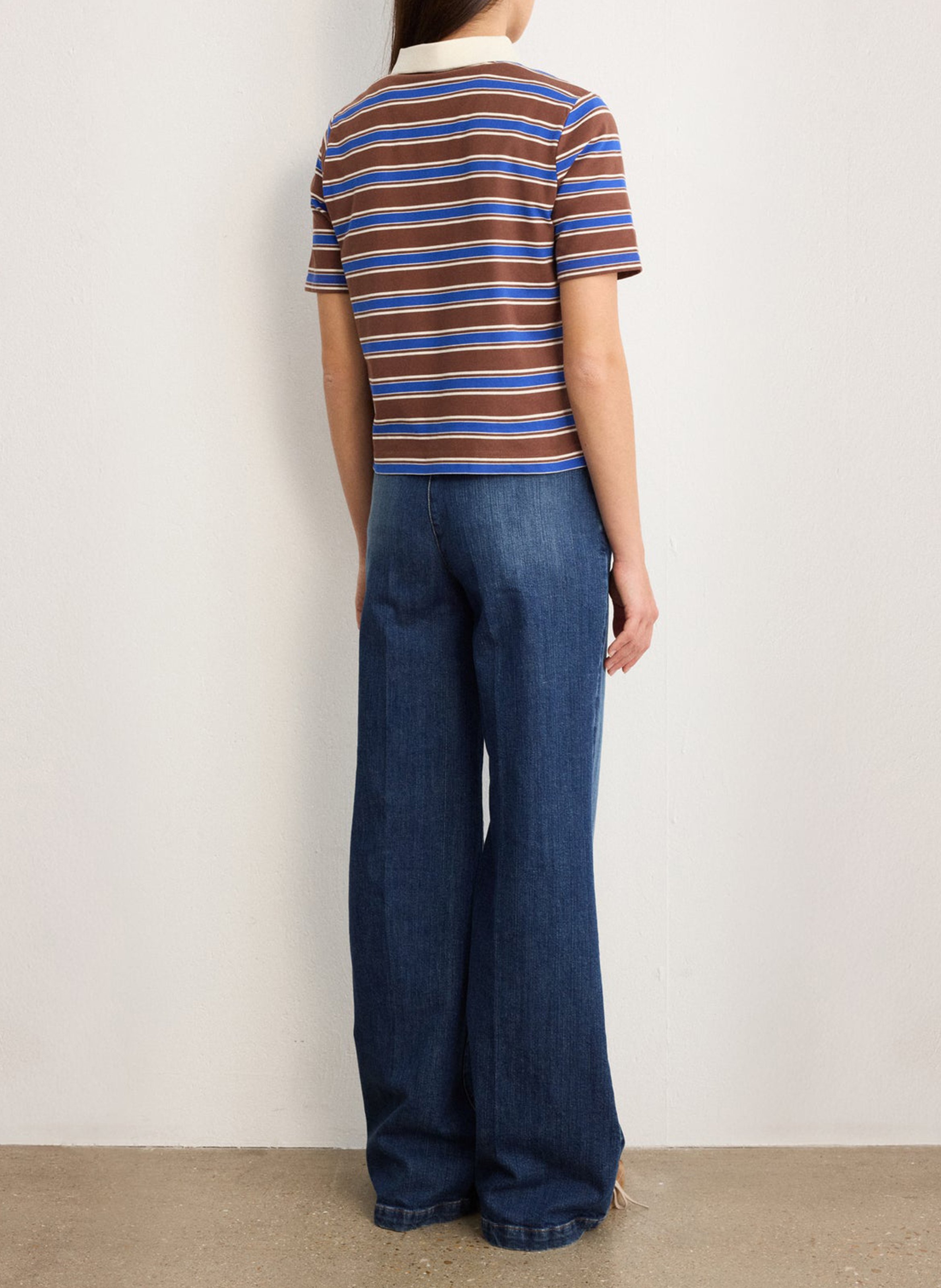 Rechte polo van gestreepte gemengde katoen Bruin