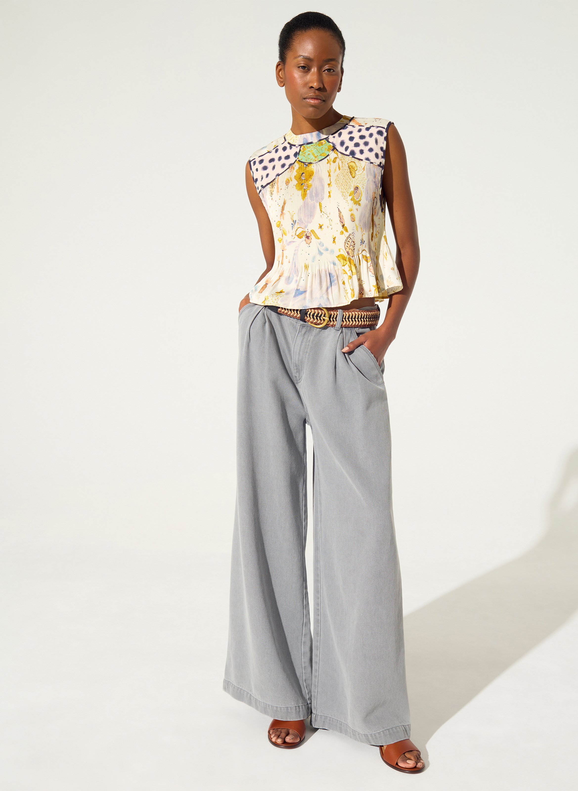 Top droit col rond imprimé COTELAC Blanc