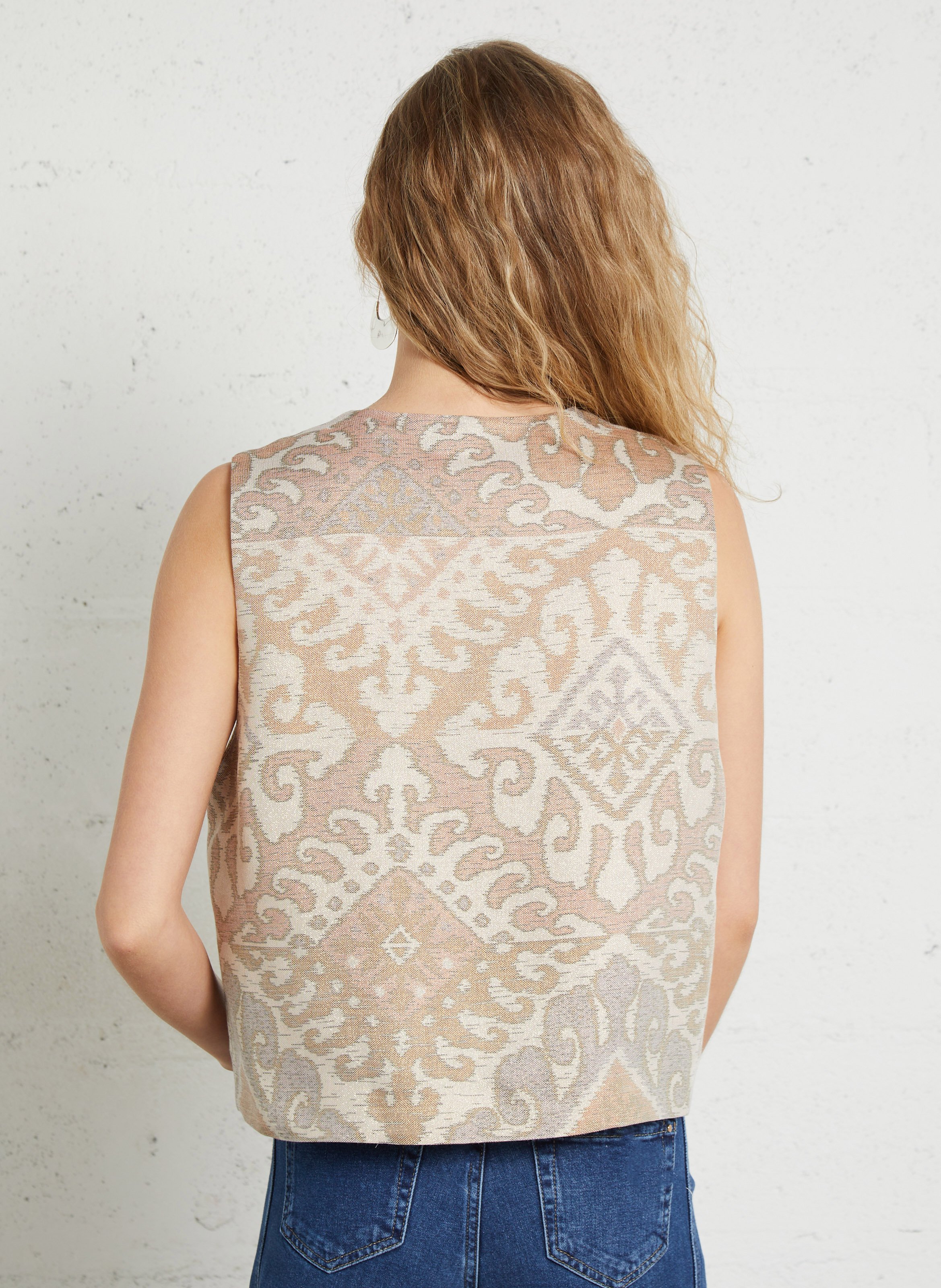 Gimet straight V-neck printed dress SEE U SOON Beige