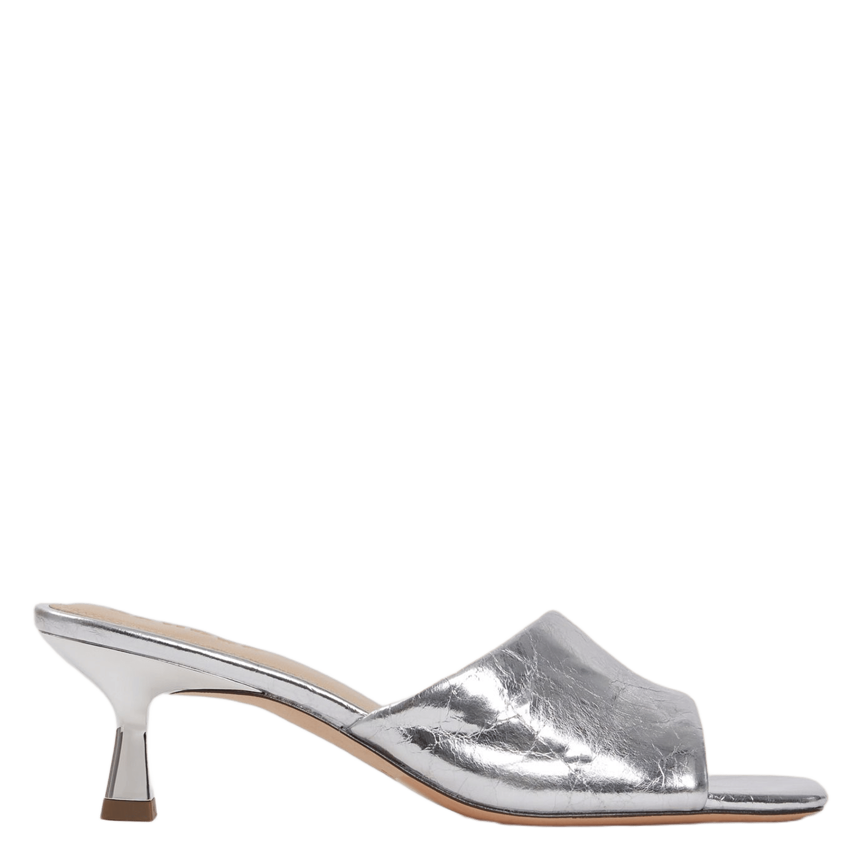 Mules brillantes carrées en cuir SANDRO Argent