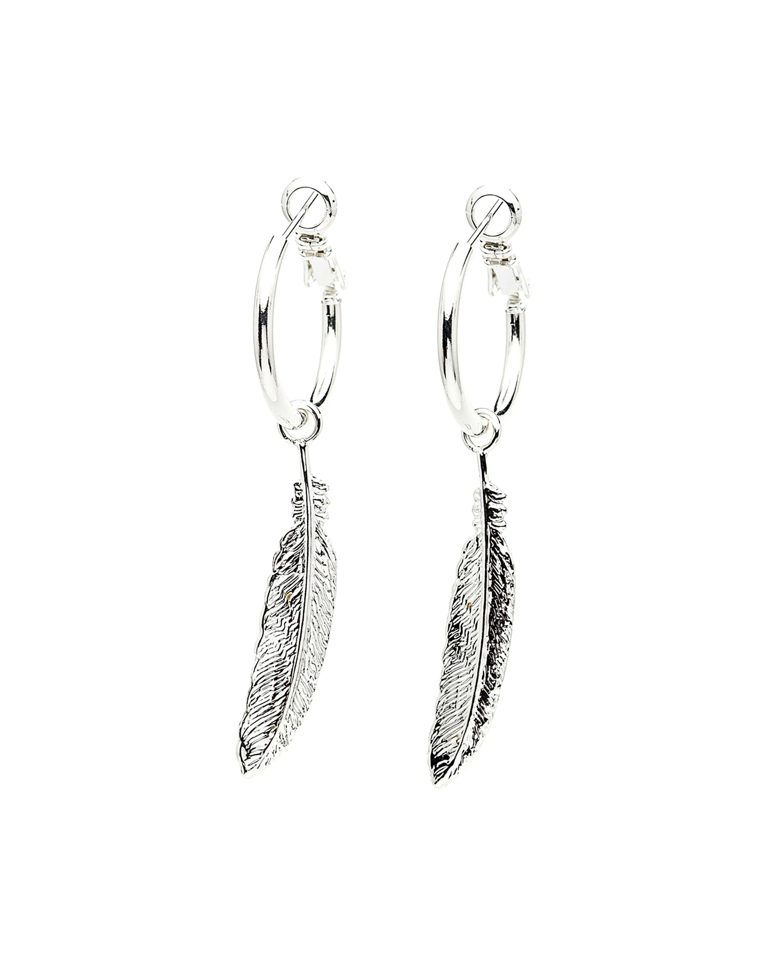 Mini hoop earrings with gold-plated feather charms MONSIEUR SIMONE Silver