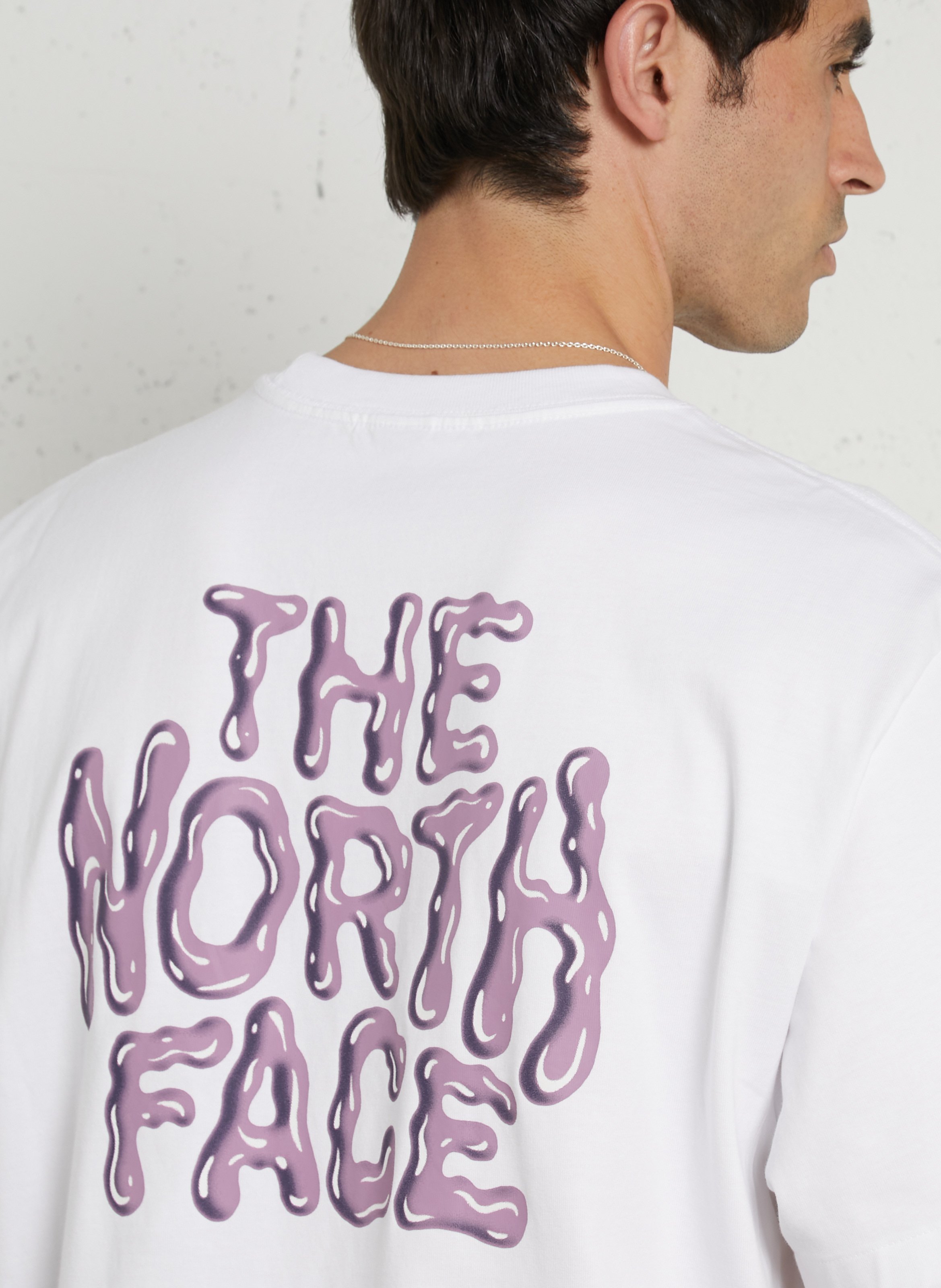 Straight round-neck cotton T-shirt with screen print THE NORTH FACE White