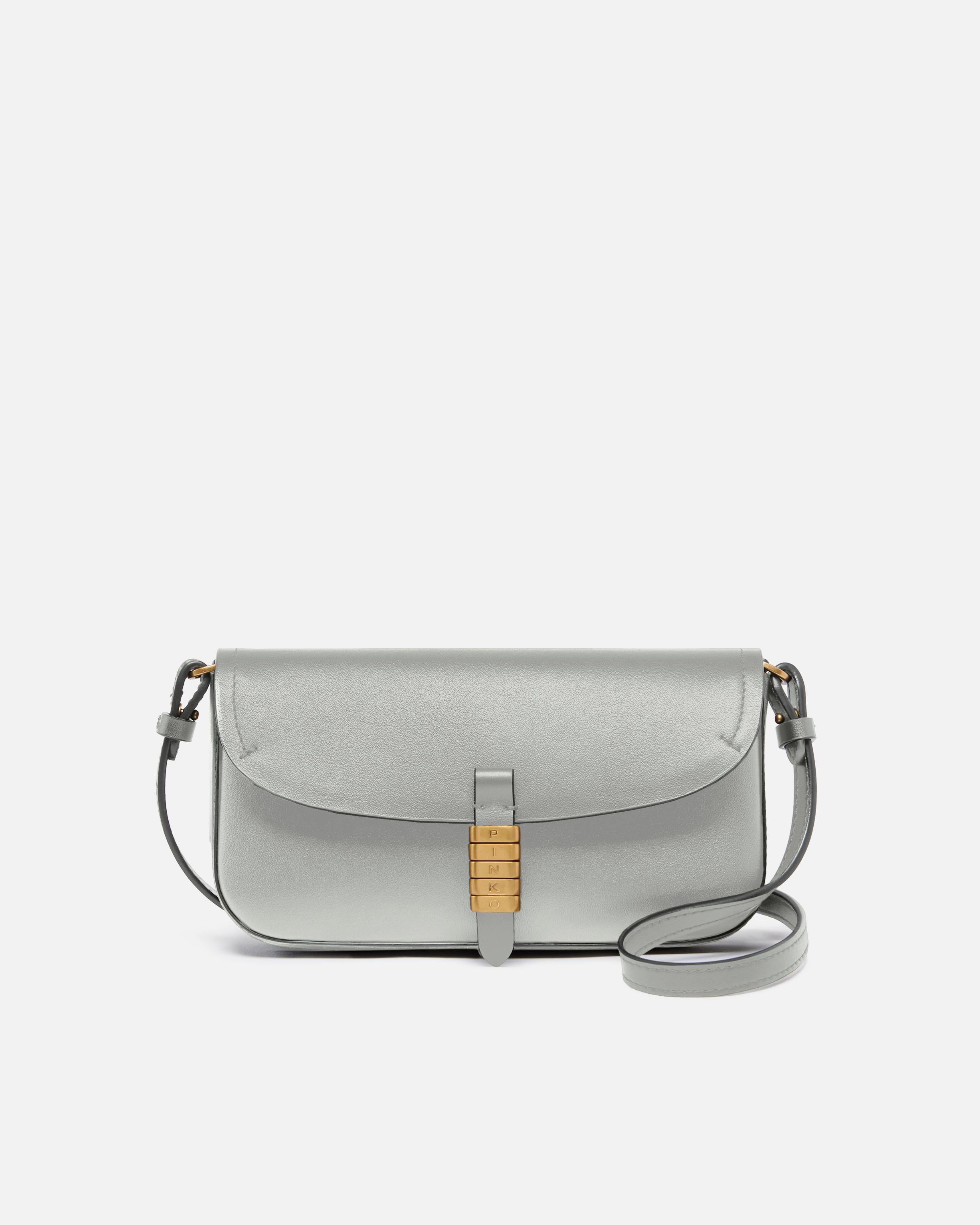 Medium leather saddle flat shoulder bag PINKO Grey