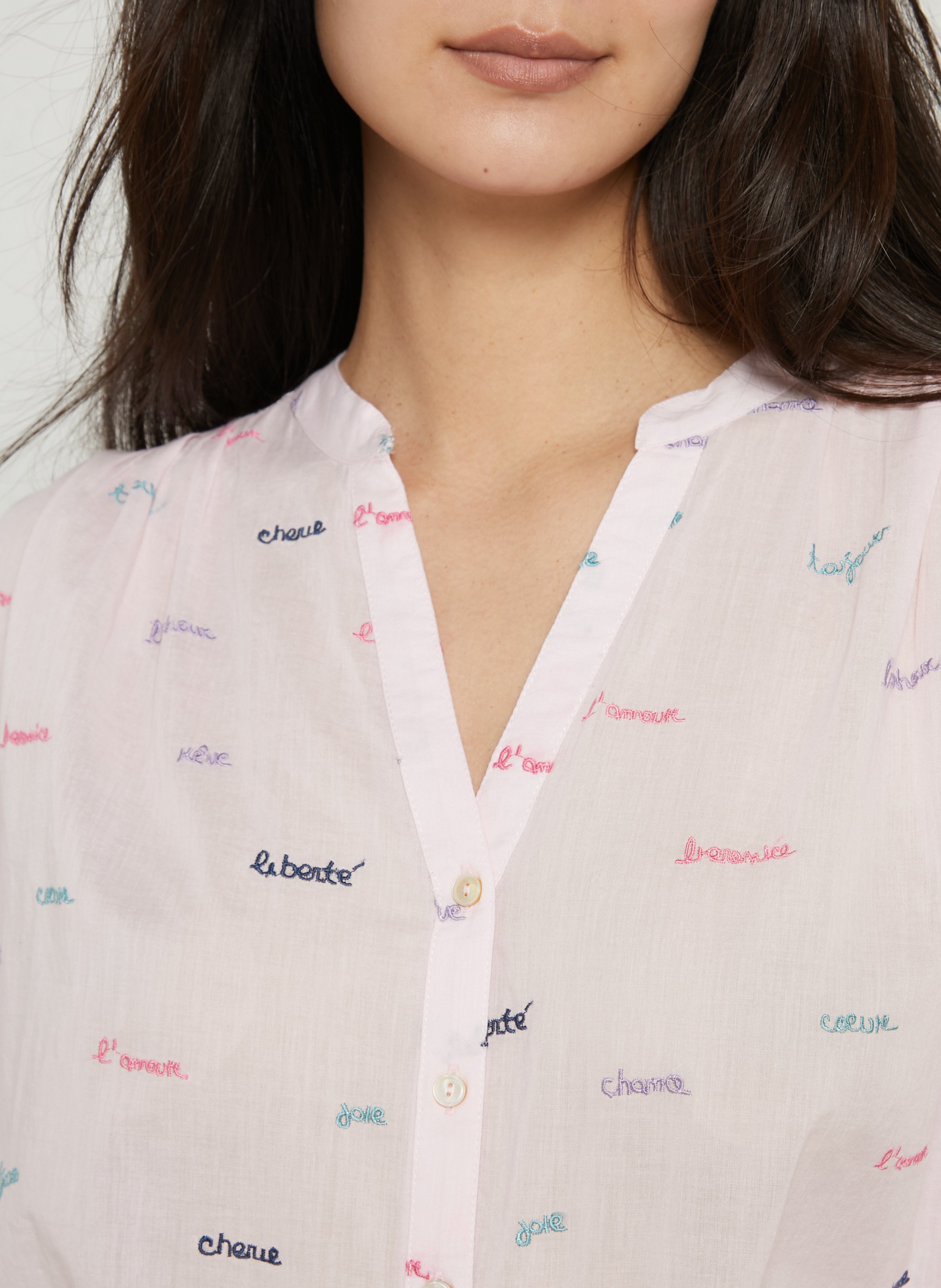 - Embroidered cotton shirt BERENICE Pink