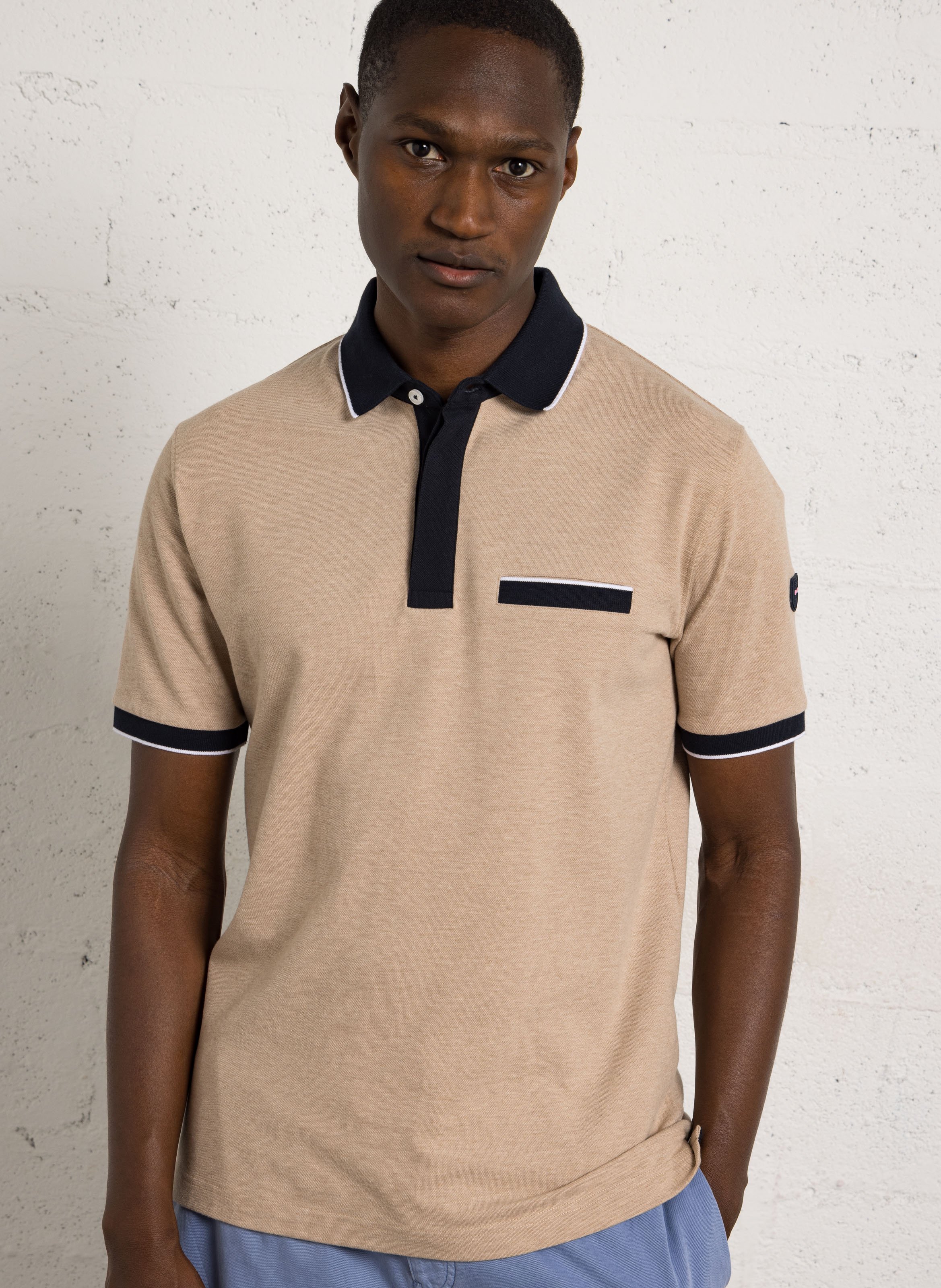 Gerade geschnittenes Poloshirt aus Baumwoll-Mix EDEN PARK Beige