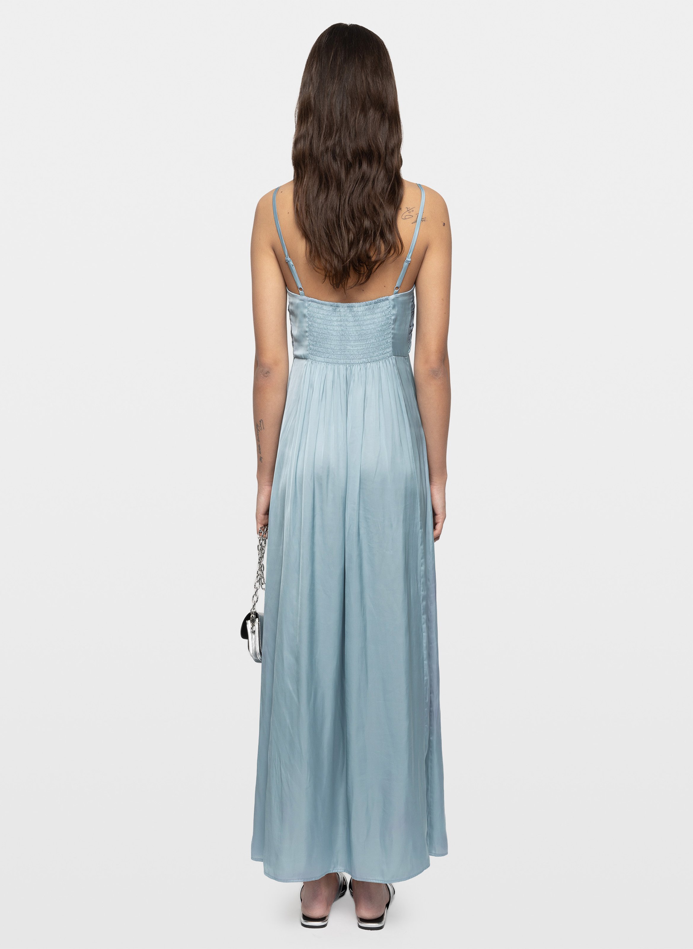 Lange wijdvallende vloeiende jurk Blauw