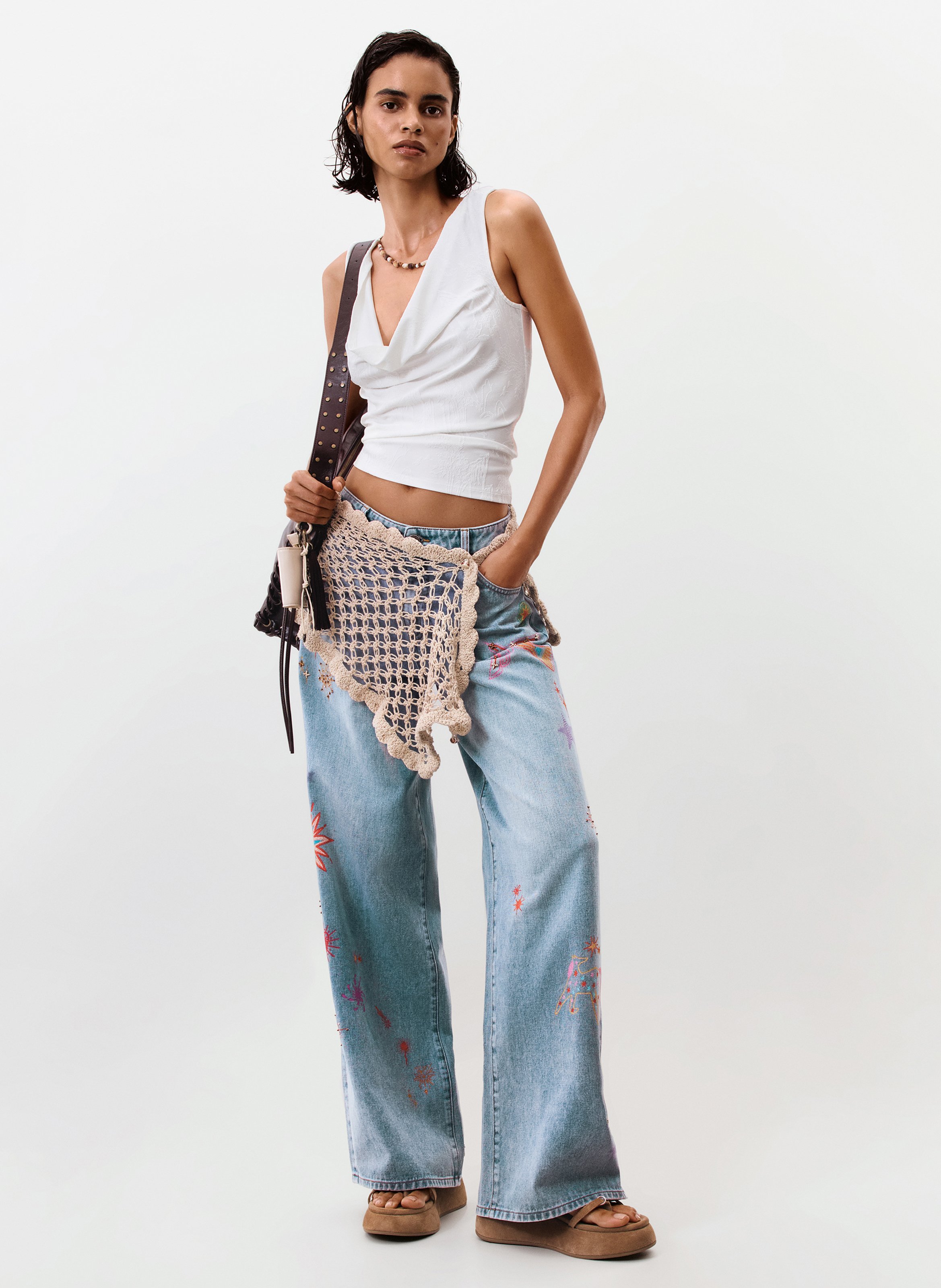 Jean large en coton mélangé brodé DESIGUAL Bleu