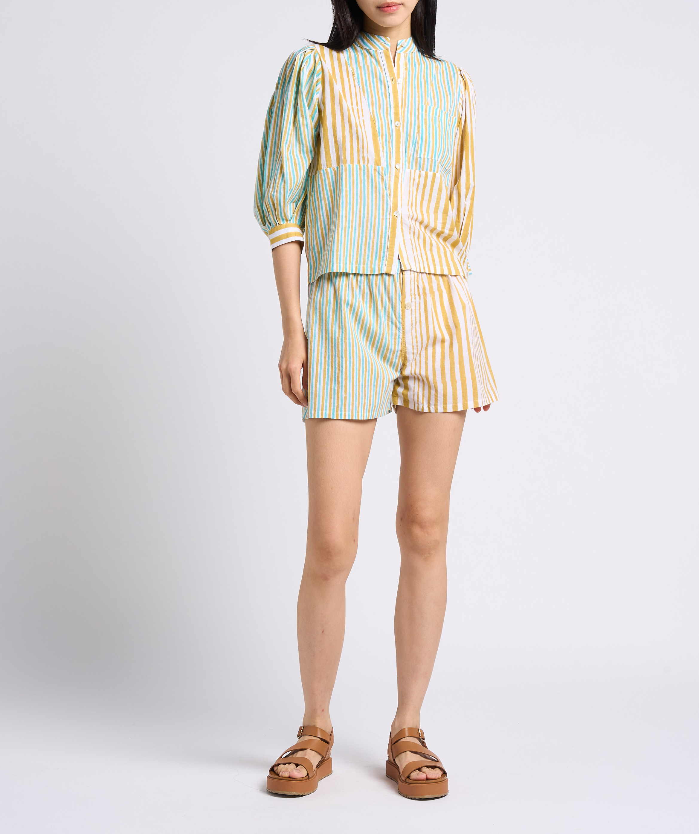 Camisa recta de algodón con cuello mao V DE VINSTER Amarillo