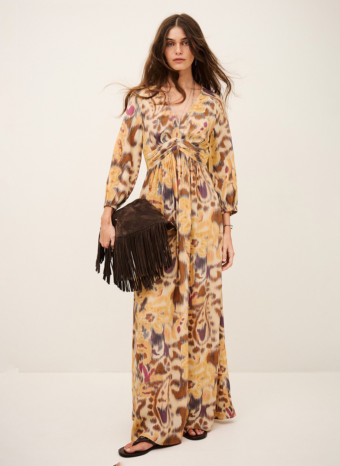 Robe longue col V imprimée BA&SH Jaune