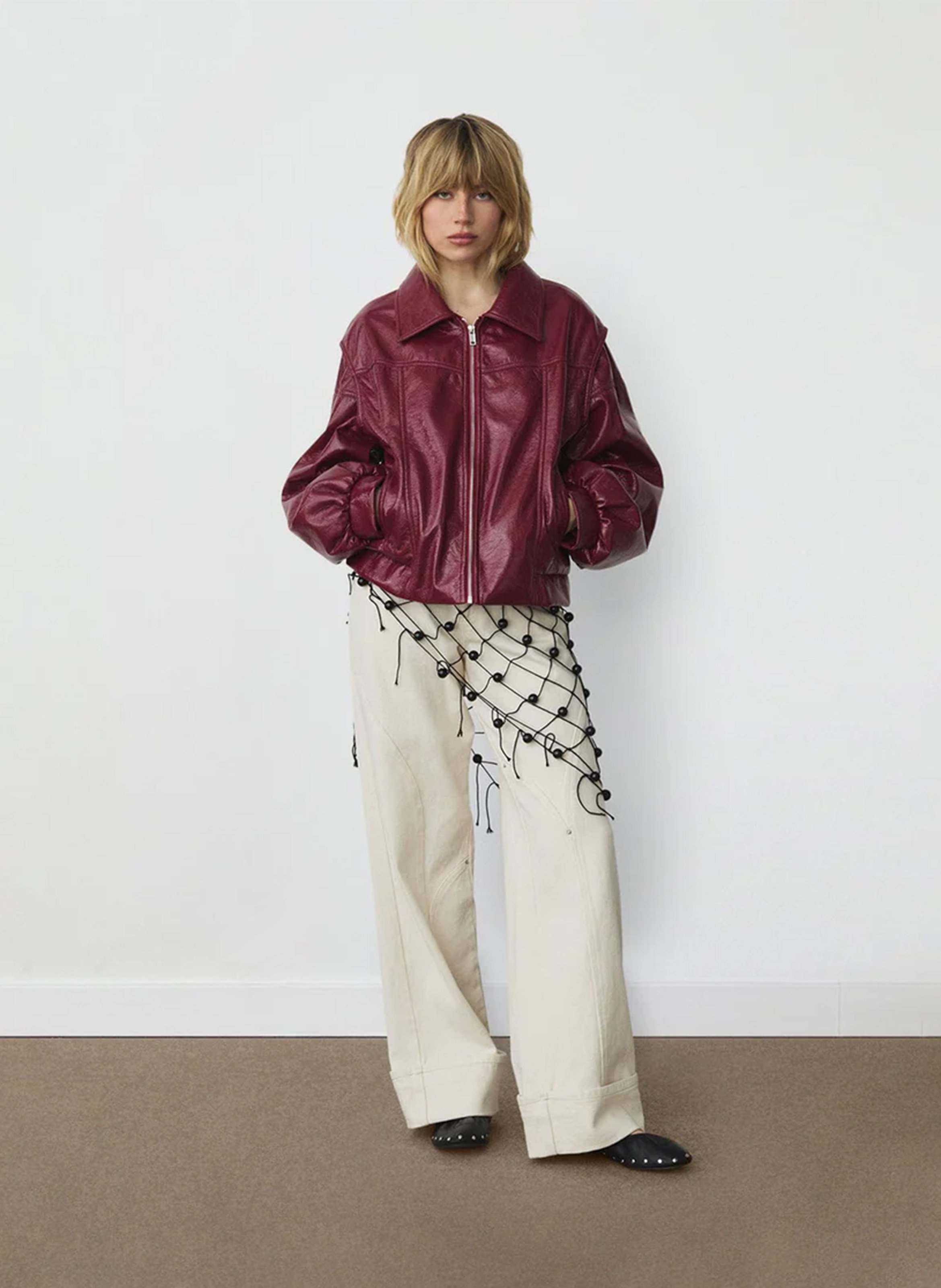 Veste ample zippée effet cuir verni LAAGAM Rouge