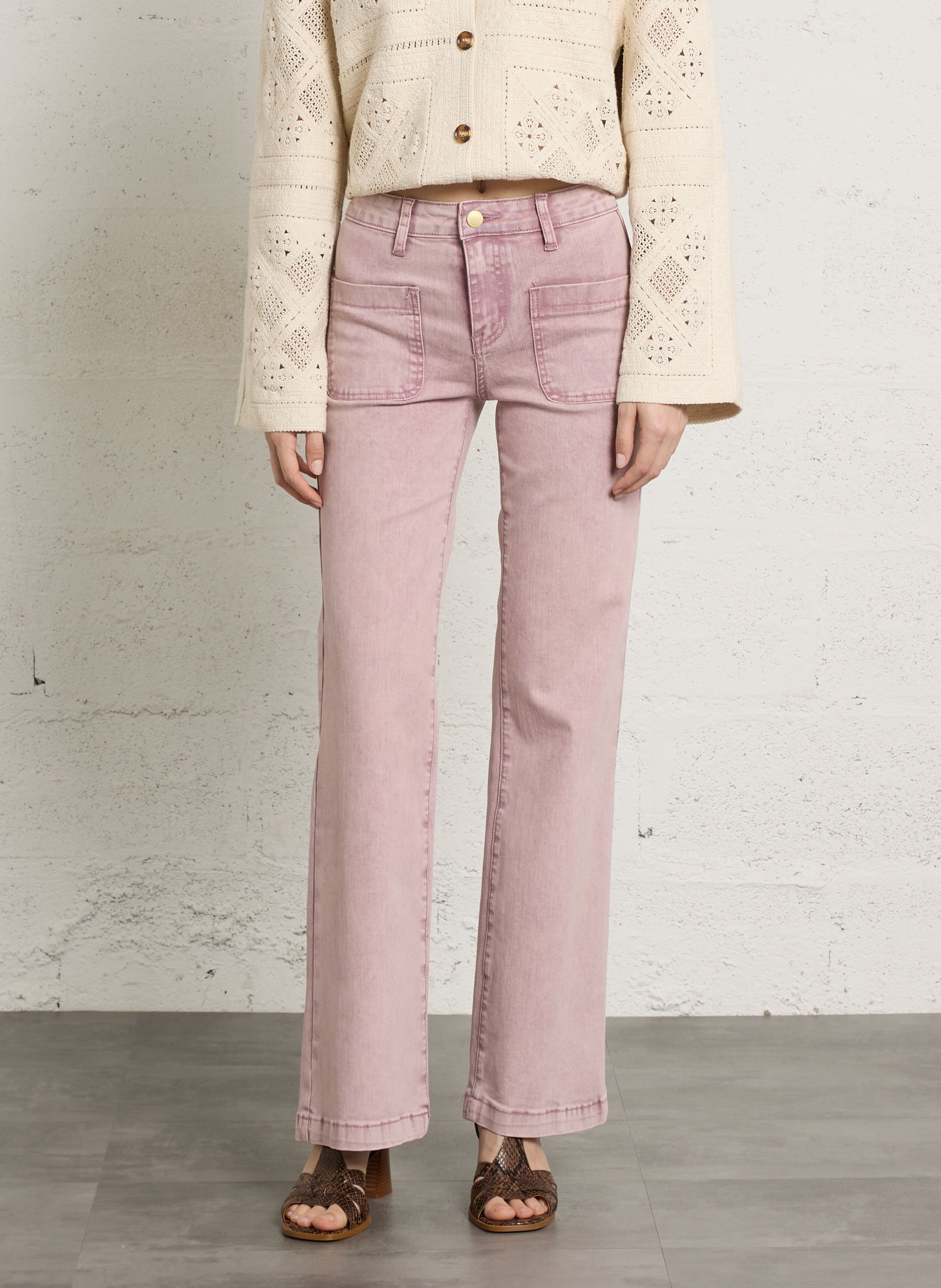 Jean flare en coton mélangé LA PETITE ETOILE Rose