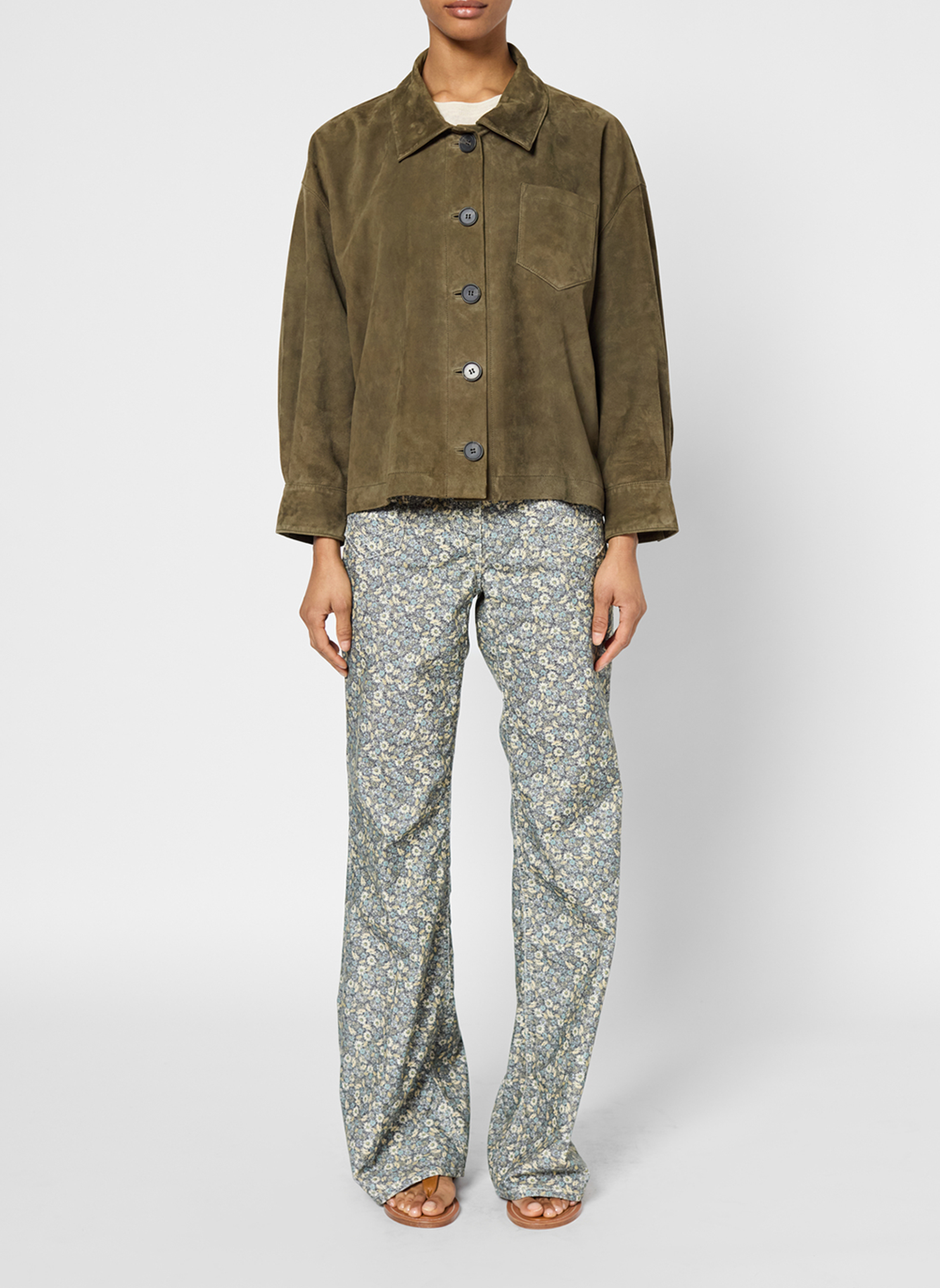 Straight suede leather jacket GERARD DAREL Khaki