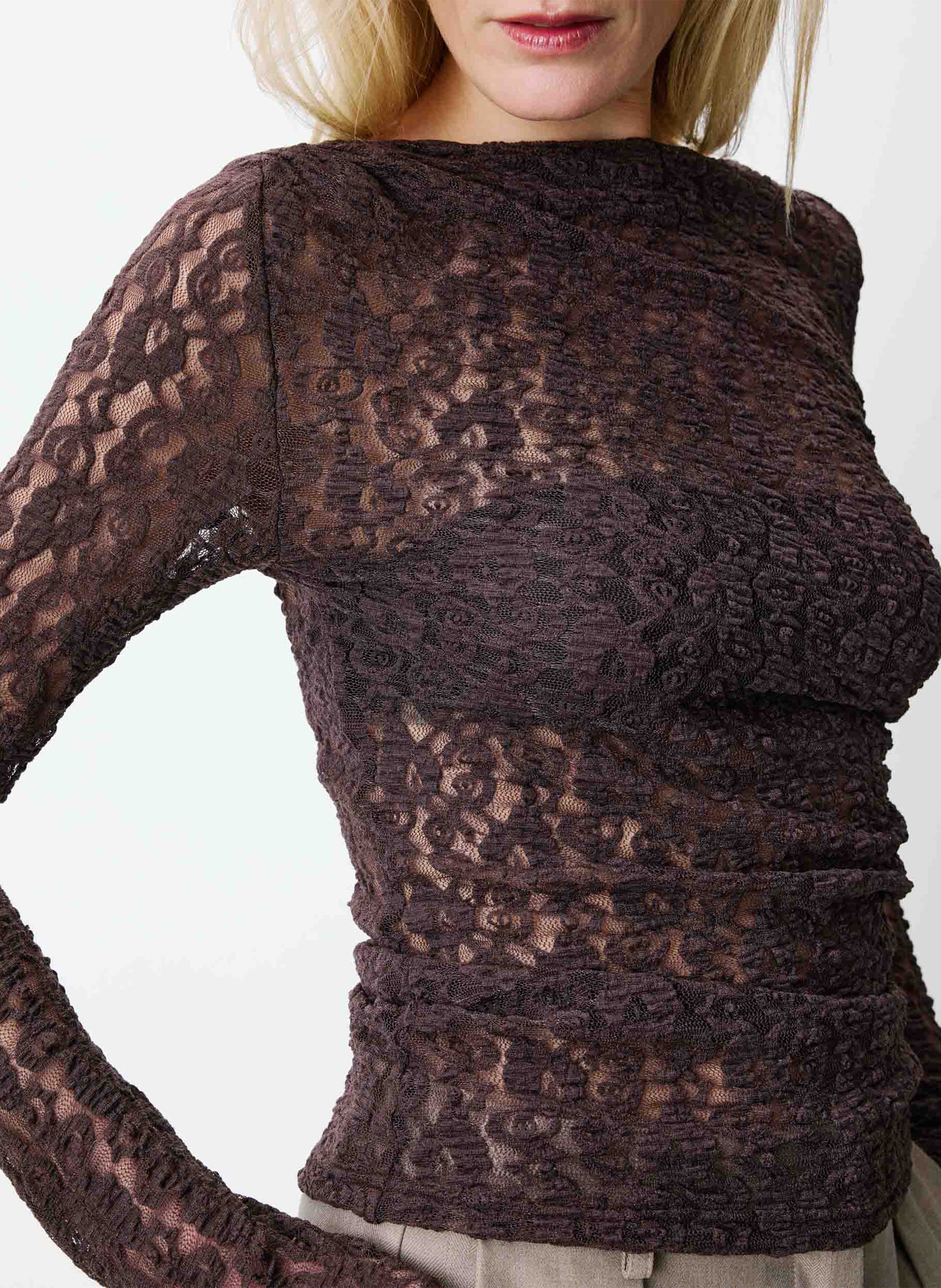 Straight round-neck lace top | Brown GRACE ET MILA Women