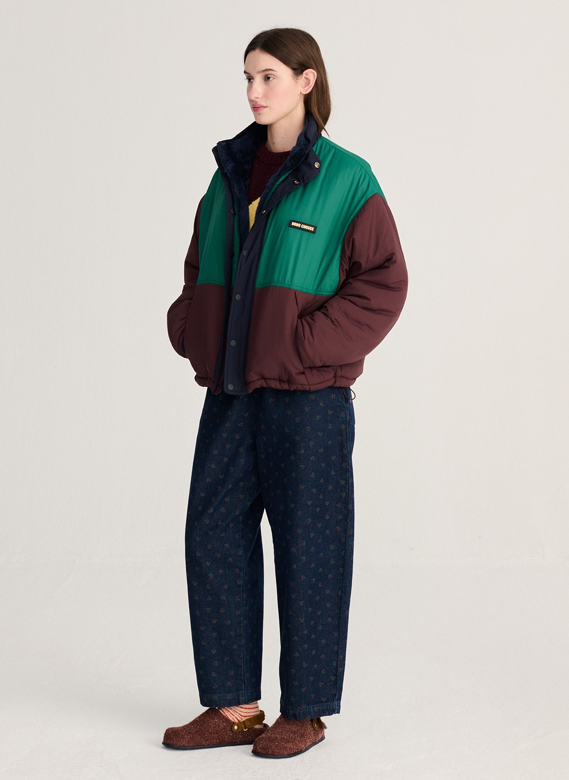 Omkeerbare color block jas met opstaande kraag BOBO CHOSES Bruin
