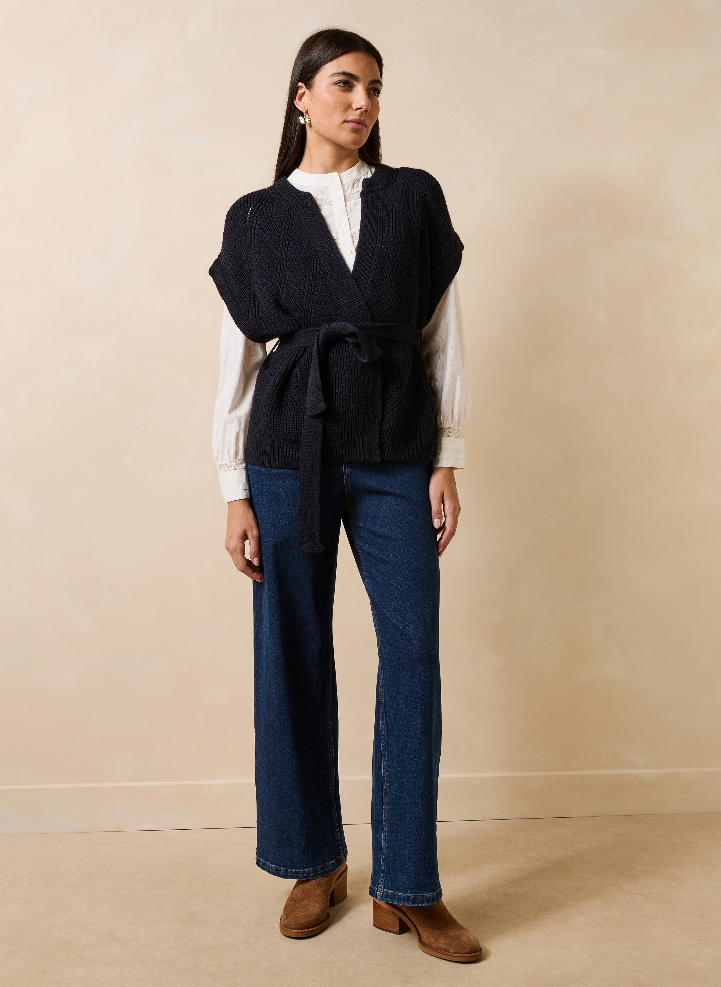 Gilet sans manches ample en côtes perlées LA FEE MARABOUTEE Bleu