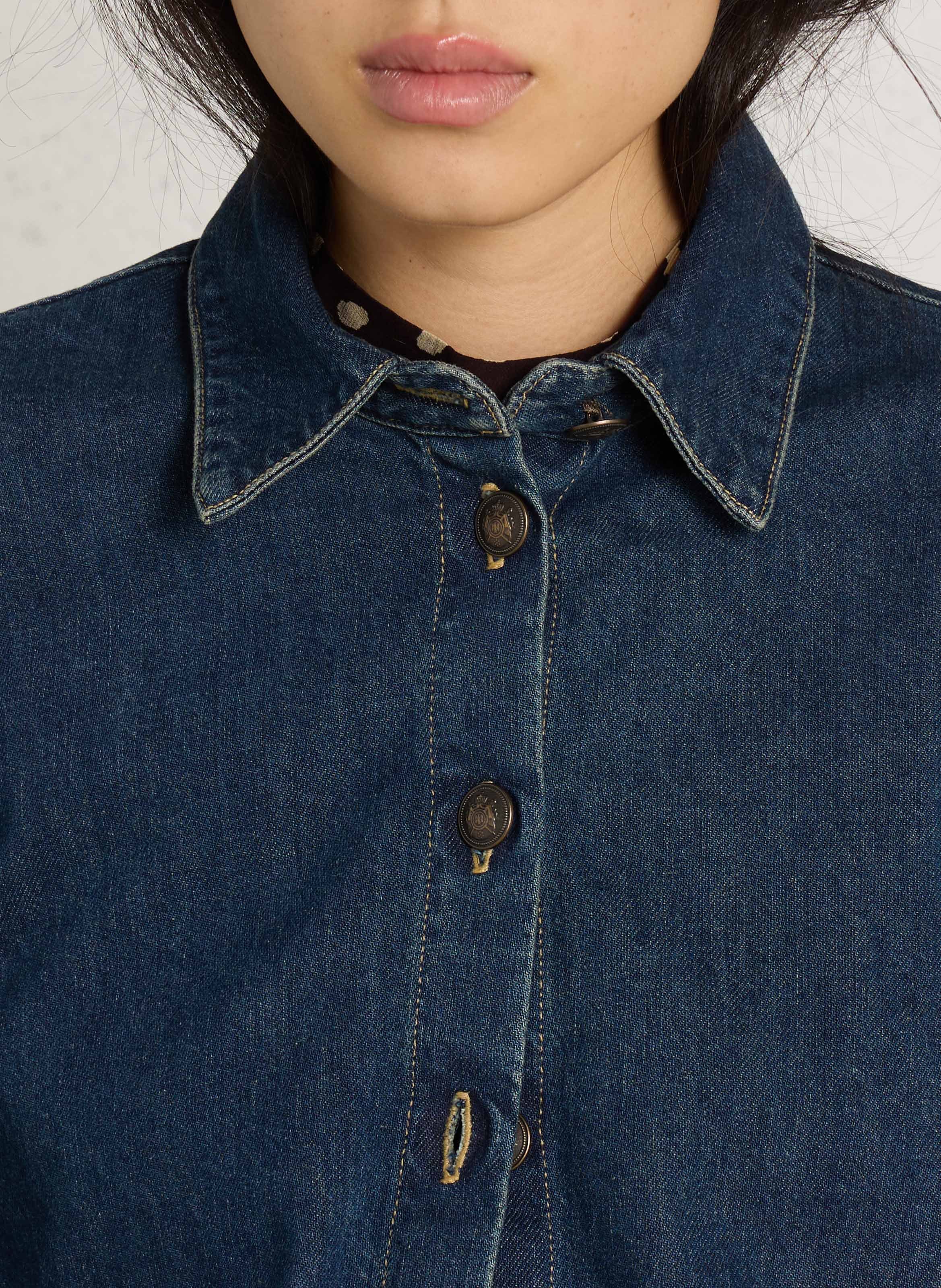 Chemise droite denim en coton IKKS Bleu