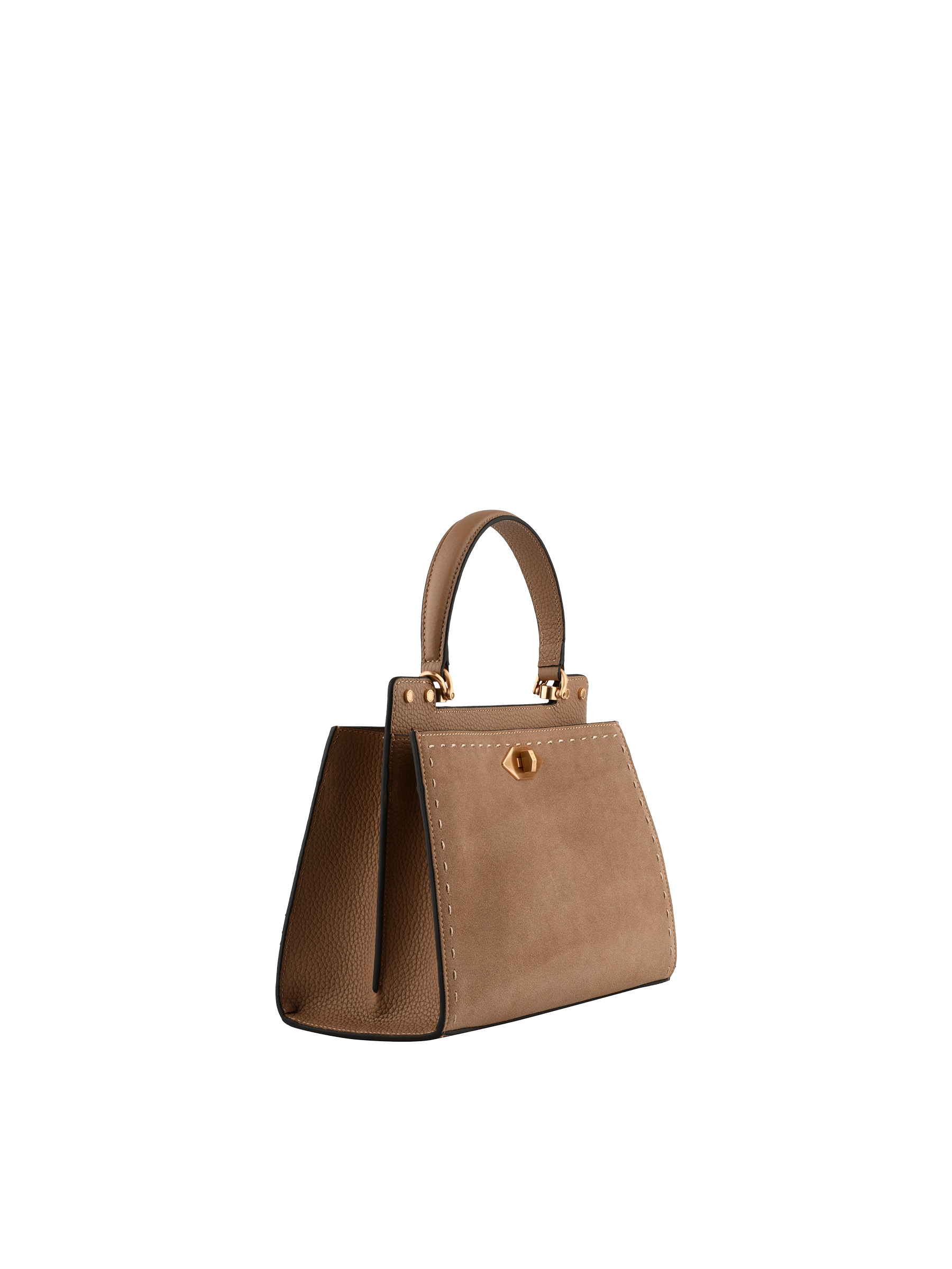 Cowhide leather handbag with a suede-effect finish POURCHET Grey