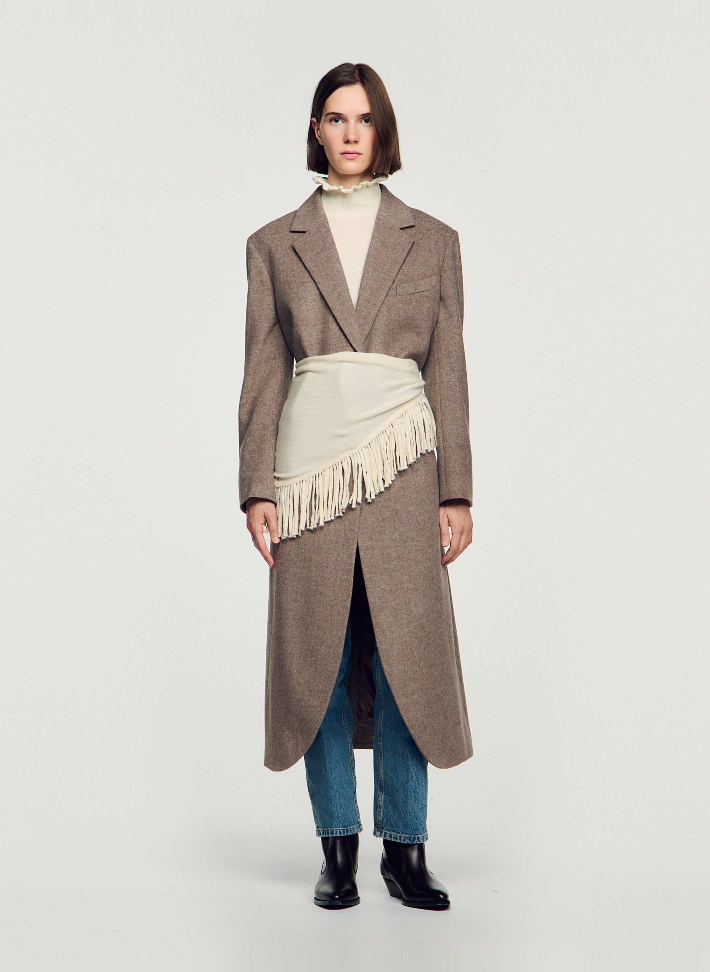 Wollmix-Mantel mit Reverskragen SANDRO Beige