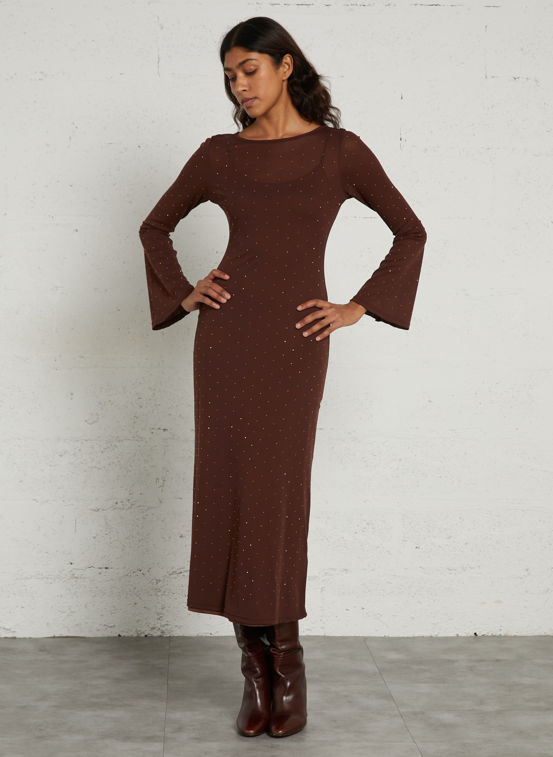 Langes Paillettenkleid NEVER FULLY DRESSED Braun
