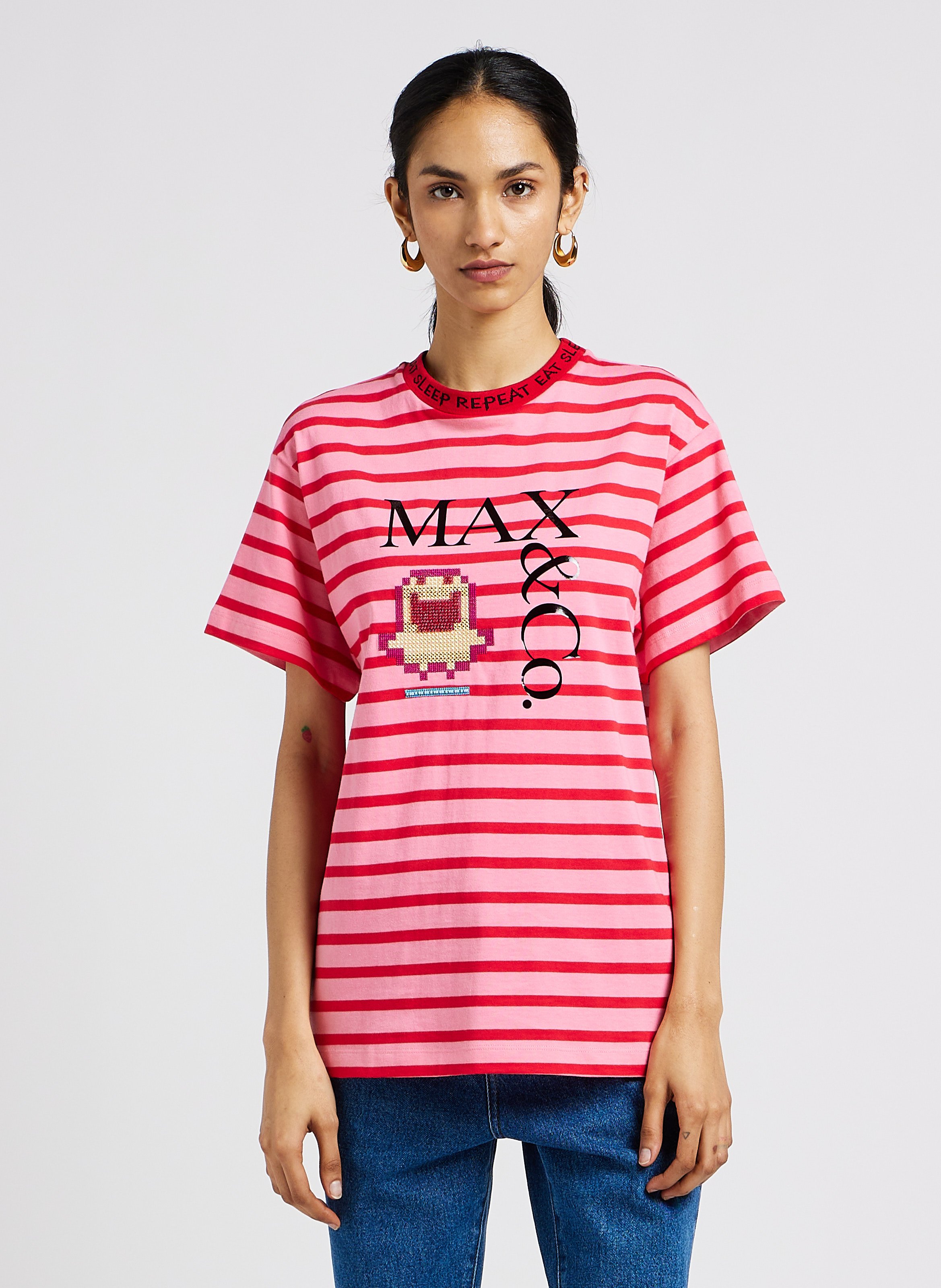 Tee-shirt col rond ample en coton  MAX&amp;Co. Rose