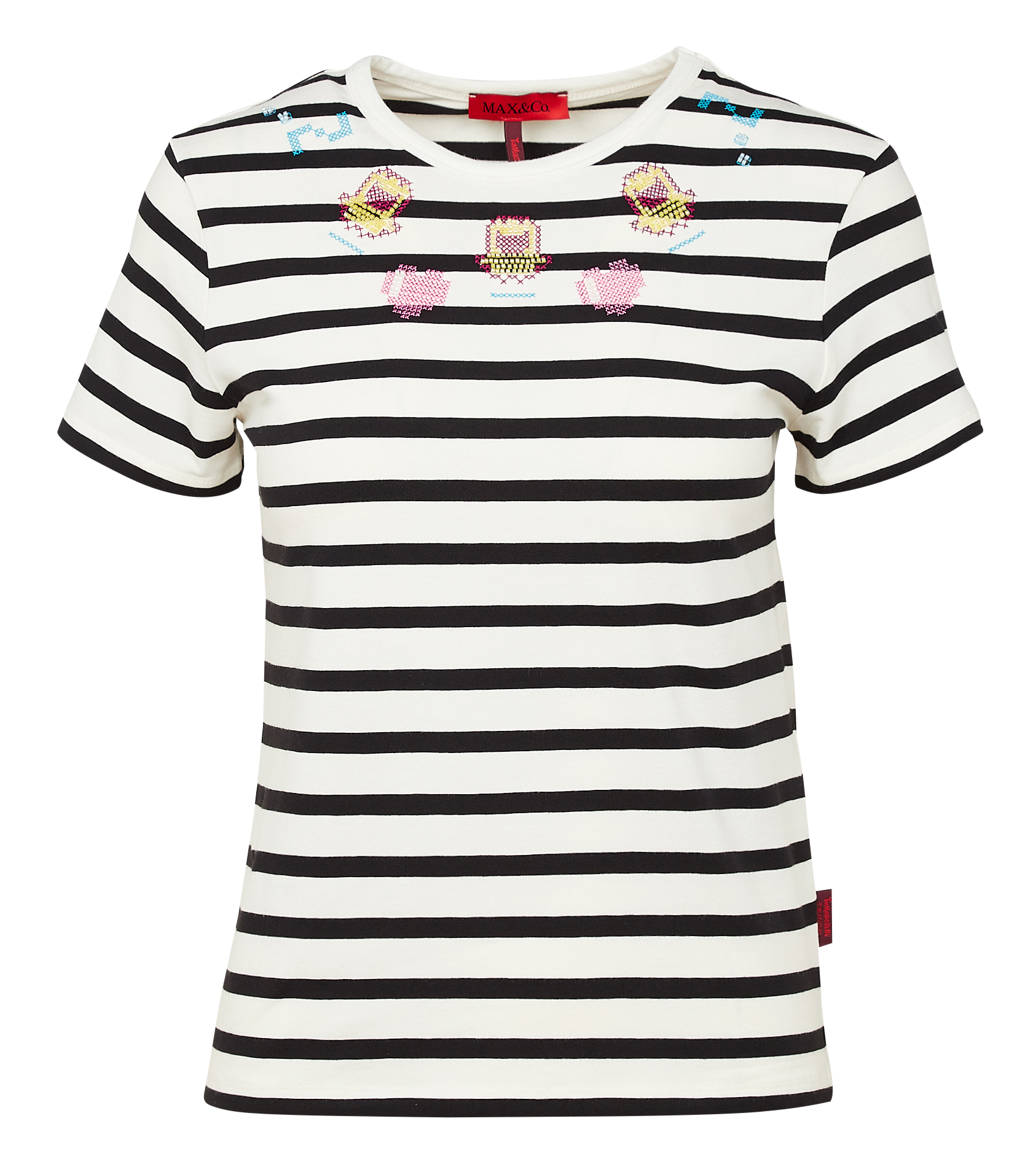 Tee-shirt col rond à rayures brodé en coton mélangé  MAX&amp;Co. Rayé