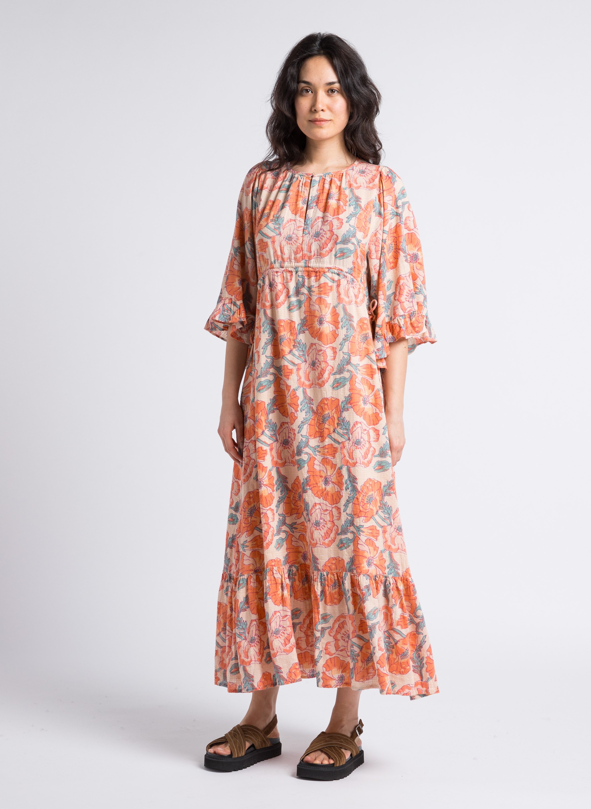 Robe longue cintrée et imprimée en coton mélangé SWILDENS Blanc