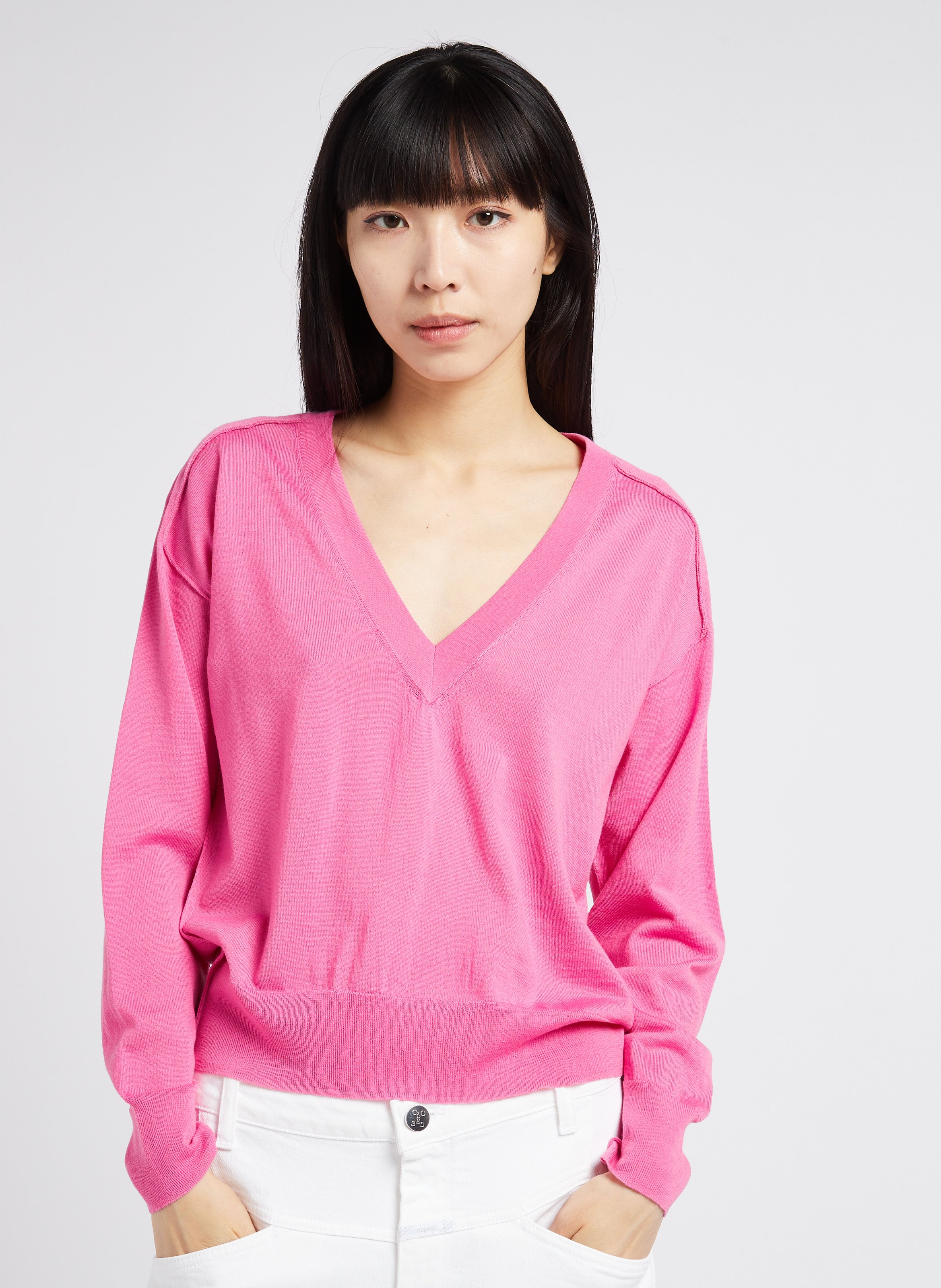 Merinowollen trui met V-hals COLLECTORS CLUB Roze