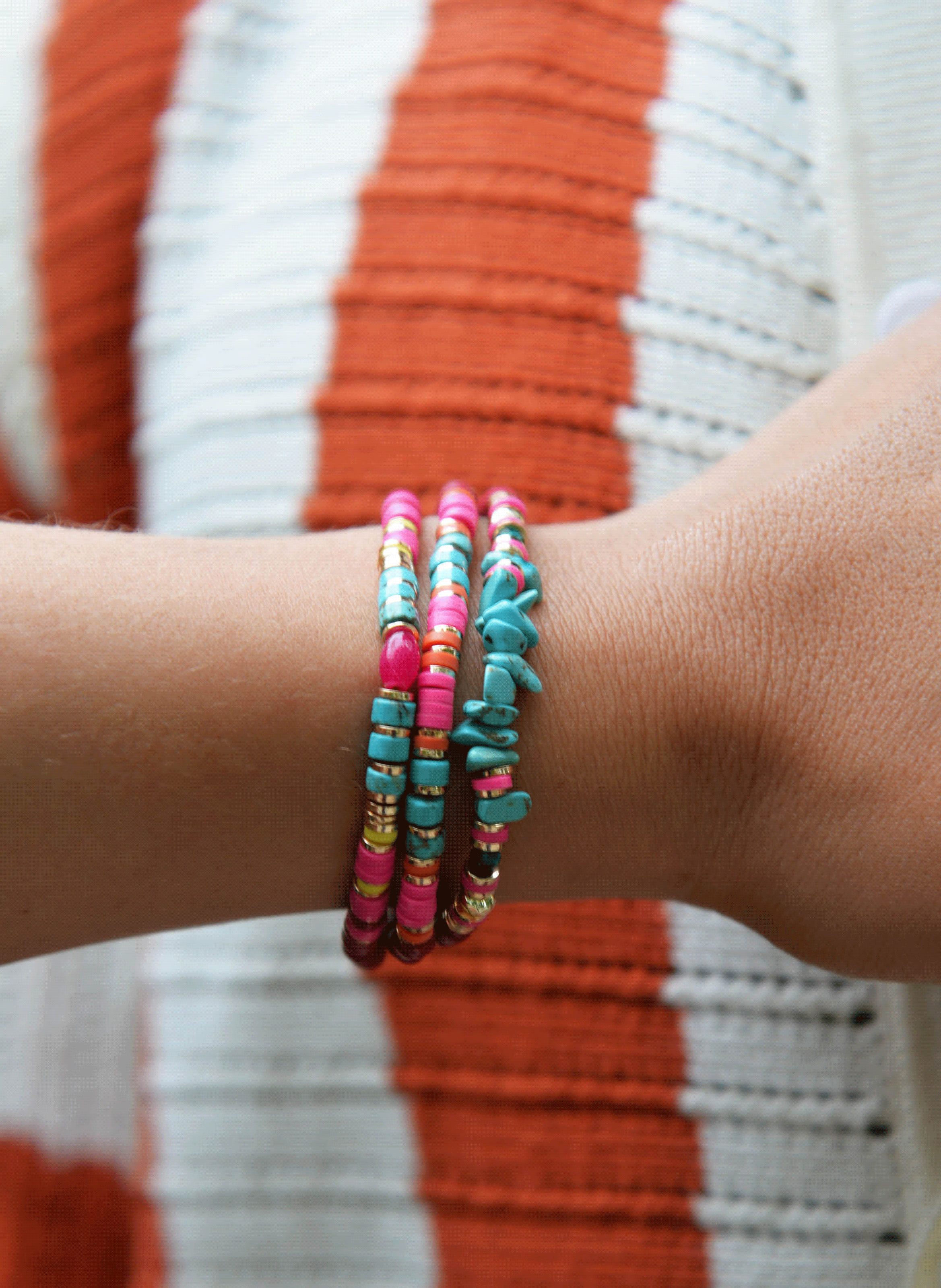 Adjustable multilayer bracelet with beads HIPANEMA Red