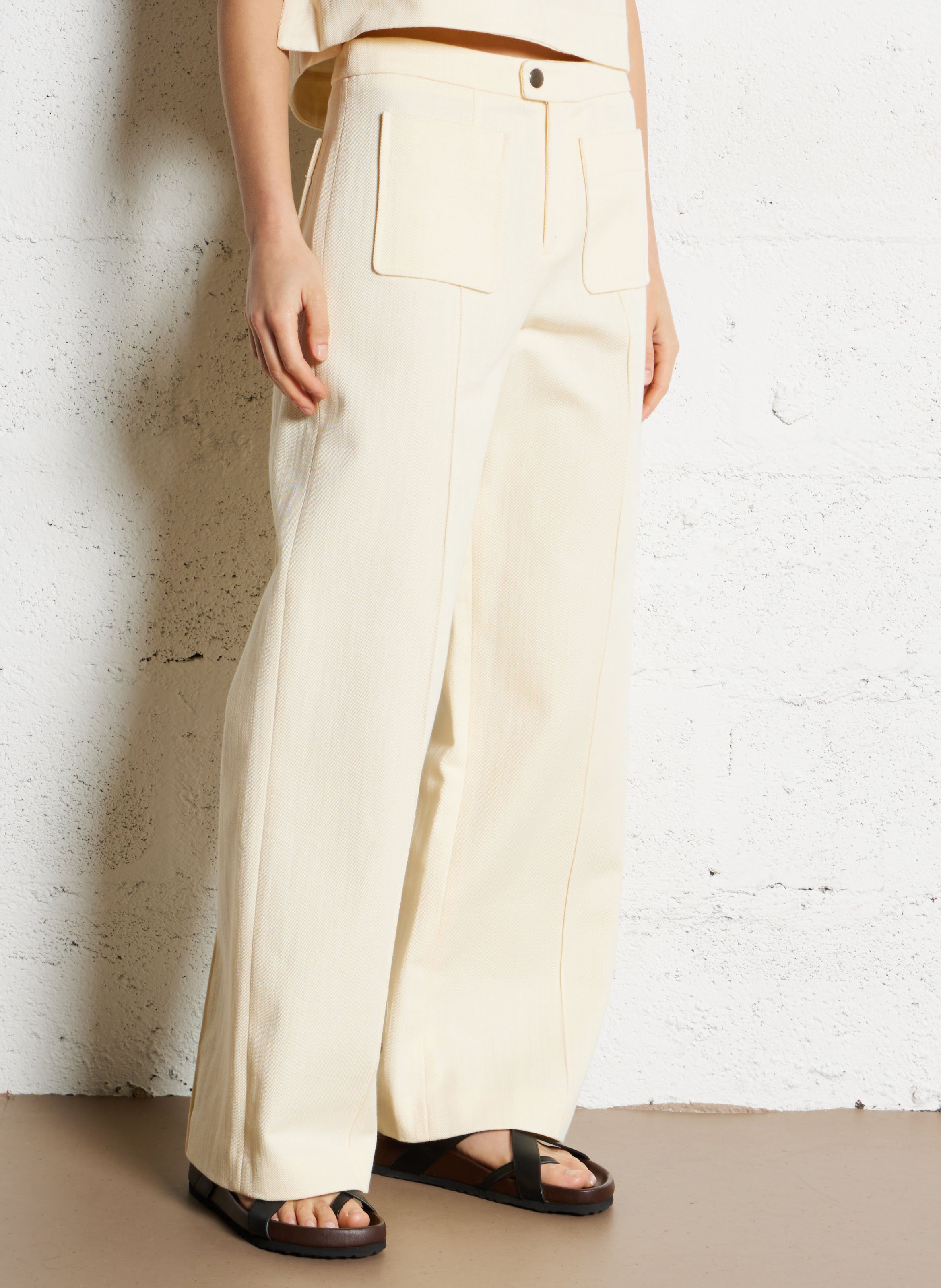 Pantalon large taille haute en twill de coton  SOEUR Beige