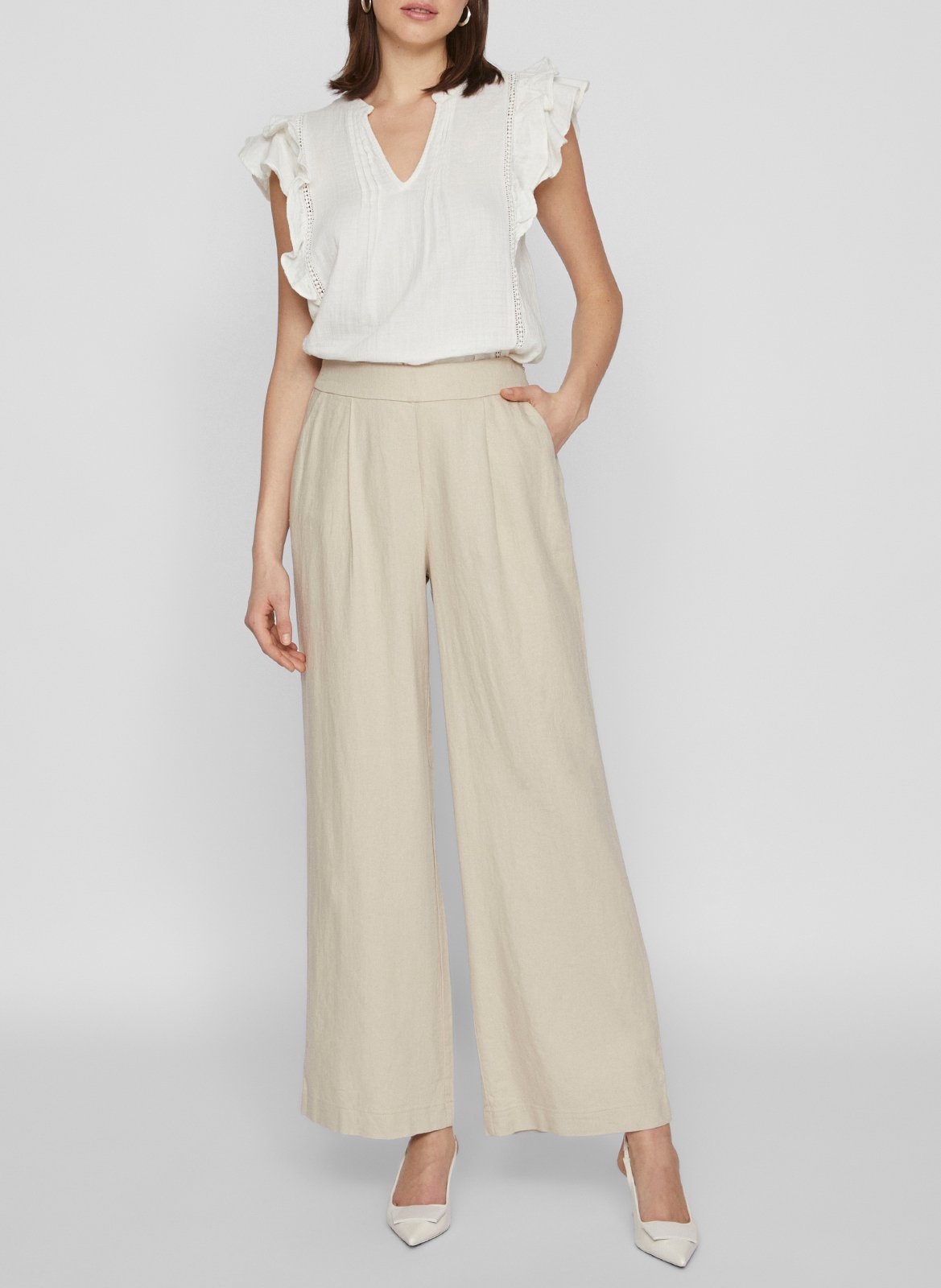 Wide-leg linen-blend pants VILA Grey