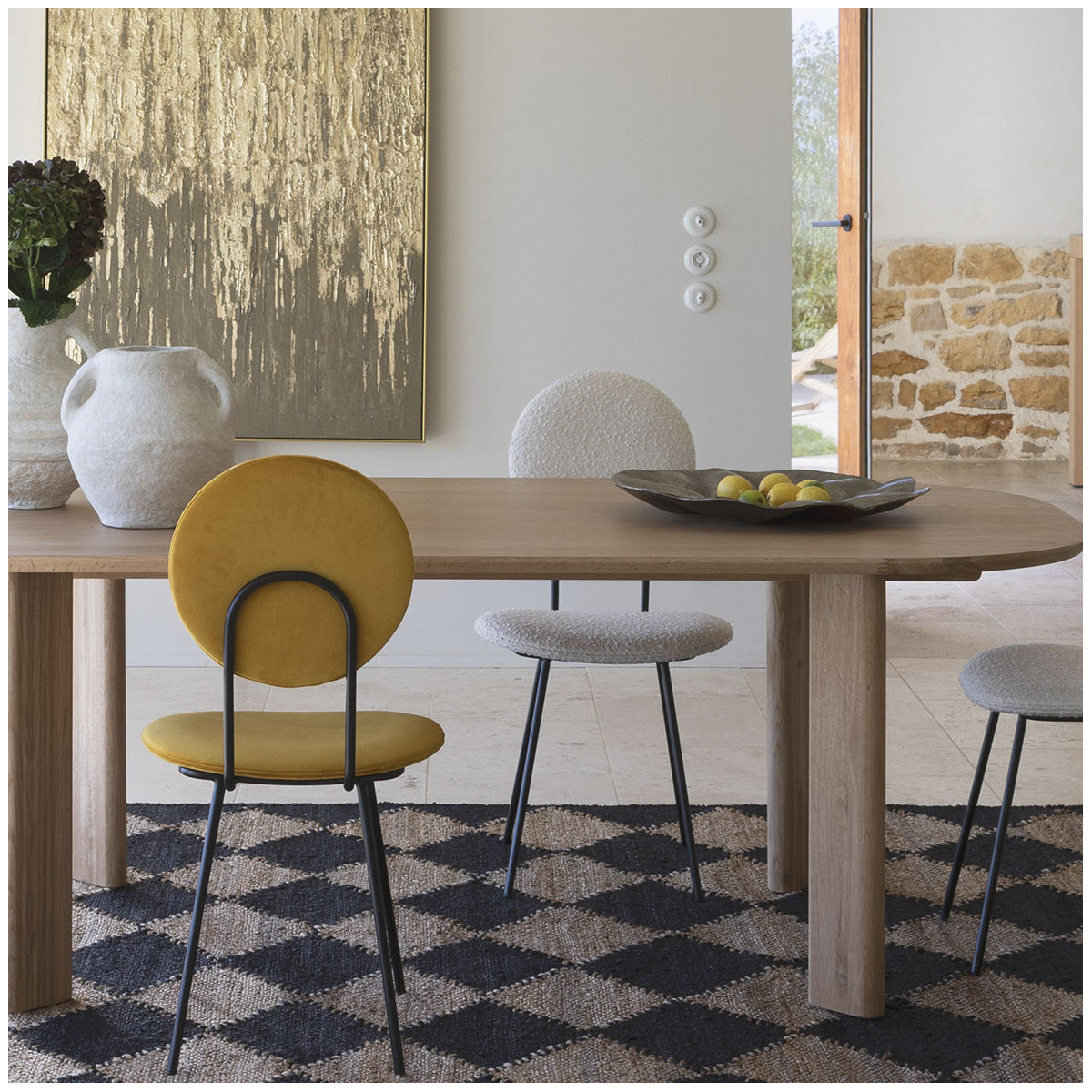 Diamond jute rug BLANC D'IVOIRE Golden