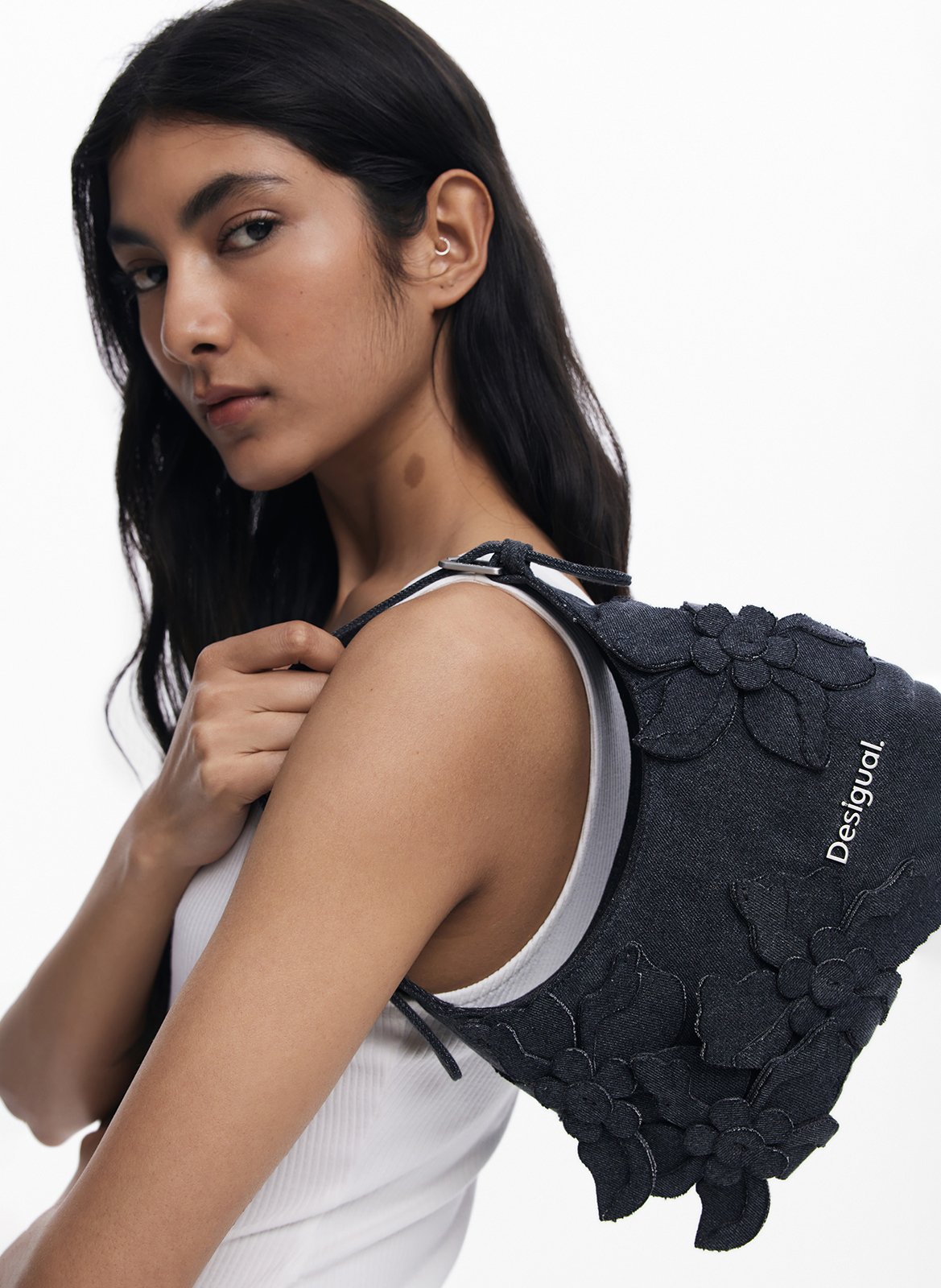 Schultertasche mit Blumenmuster aus Denim DESIGUAL Schwarz