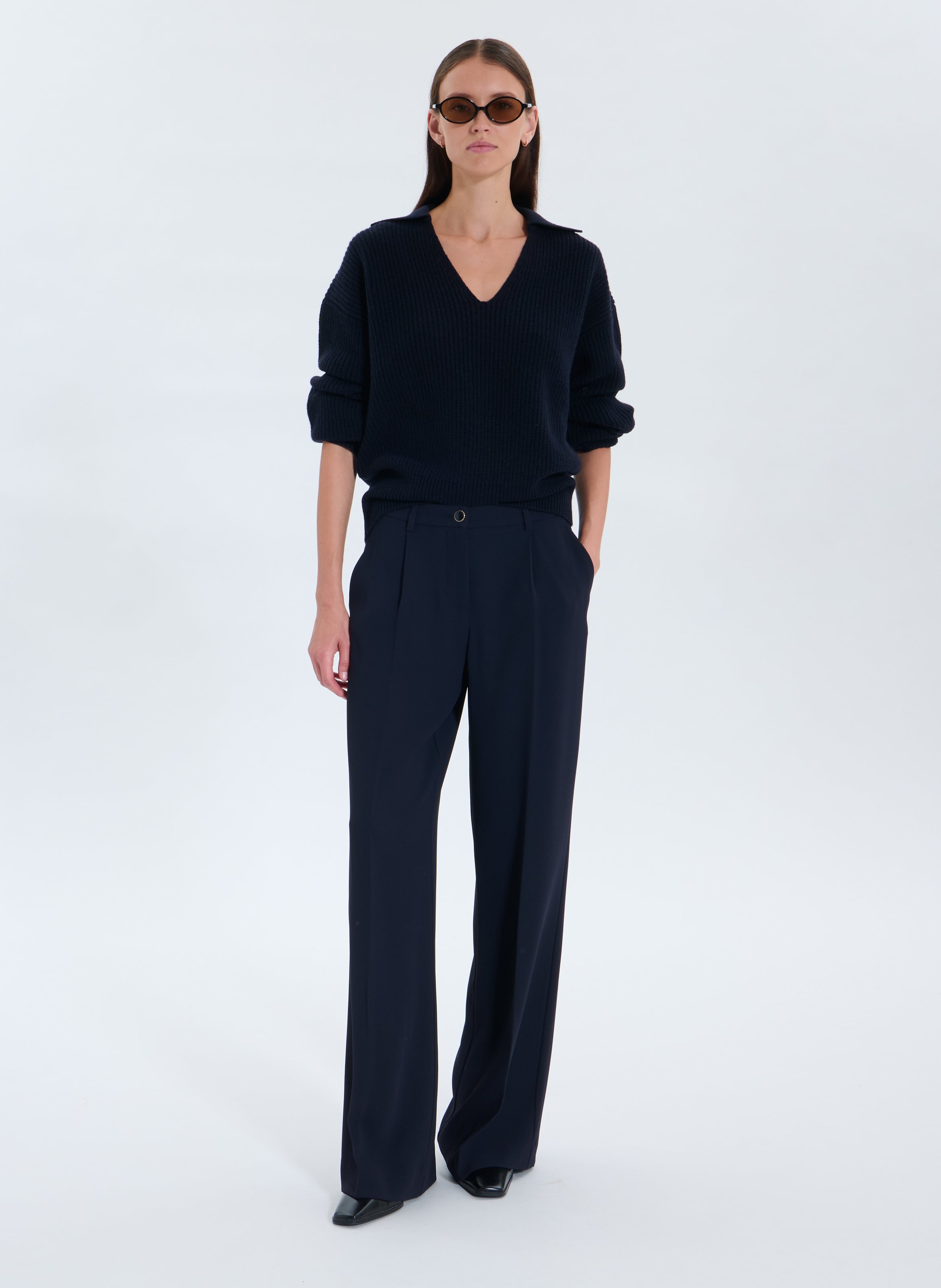 Pull droit col V en laine ZAPA Bleu