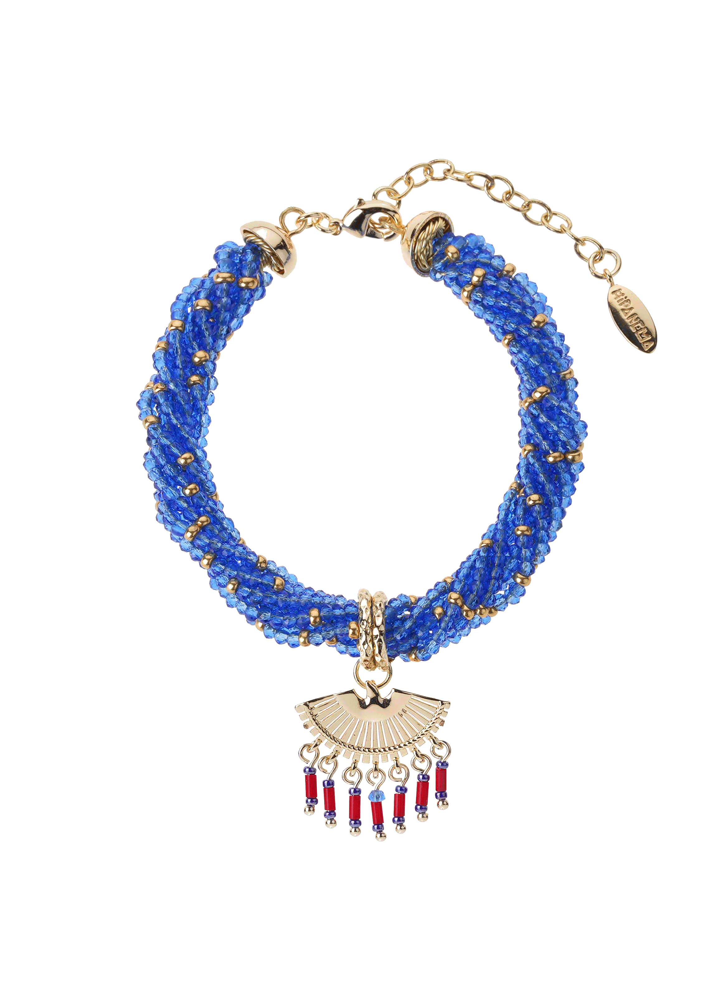Adjustable twisted bead bracelet with pendant HIPANEMA Blue