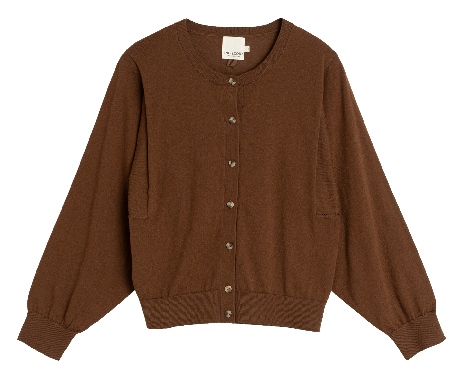 Gilet col rond en coton bio mélangé INDI & COLD Marron