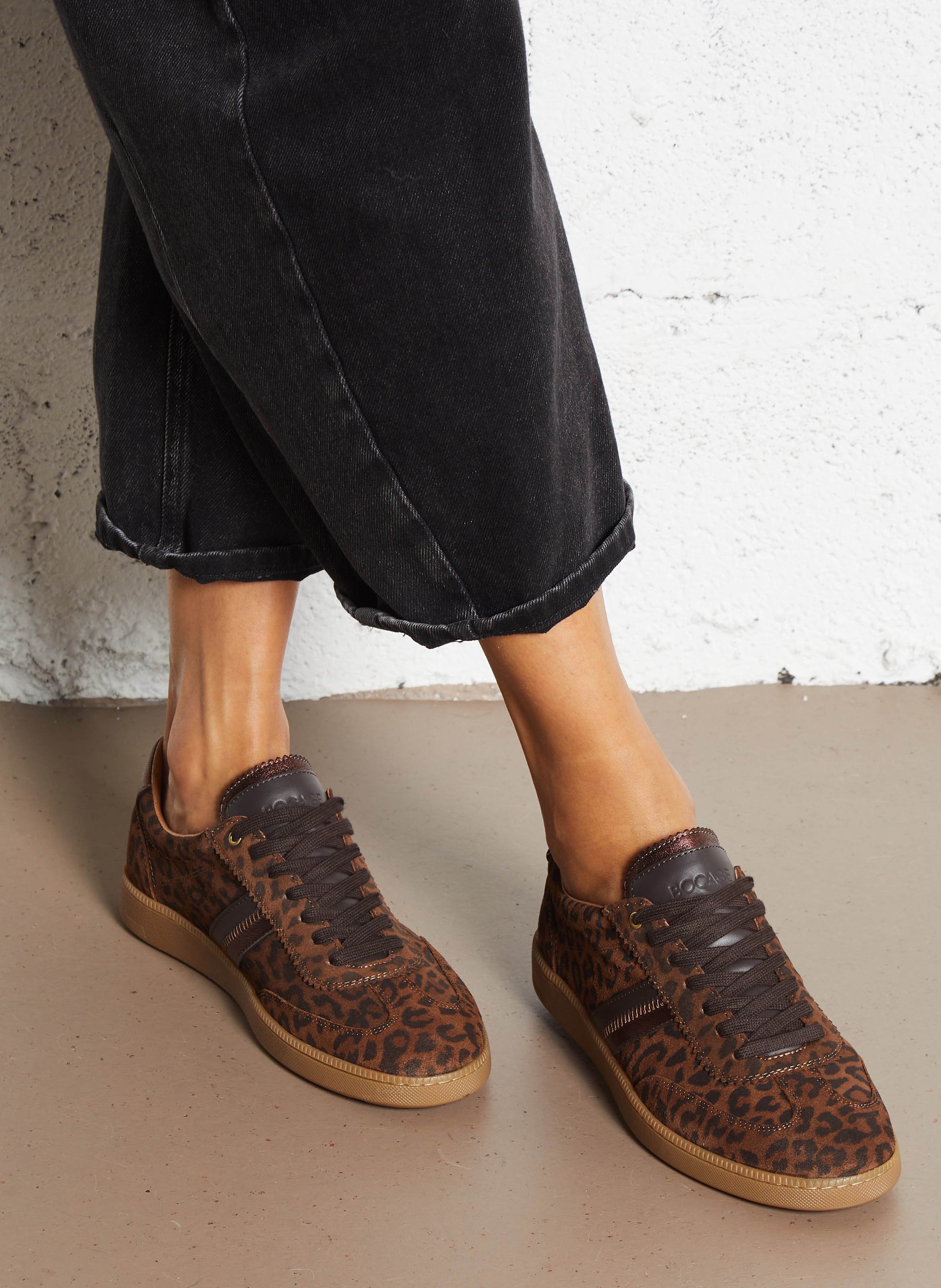 Leopard low-top sneakers in leather BOCAGE Brown