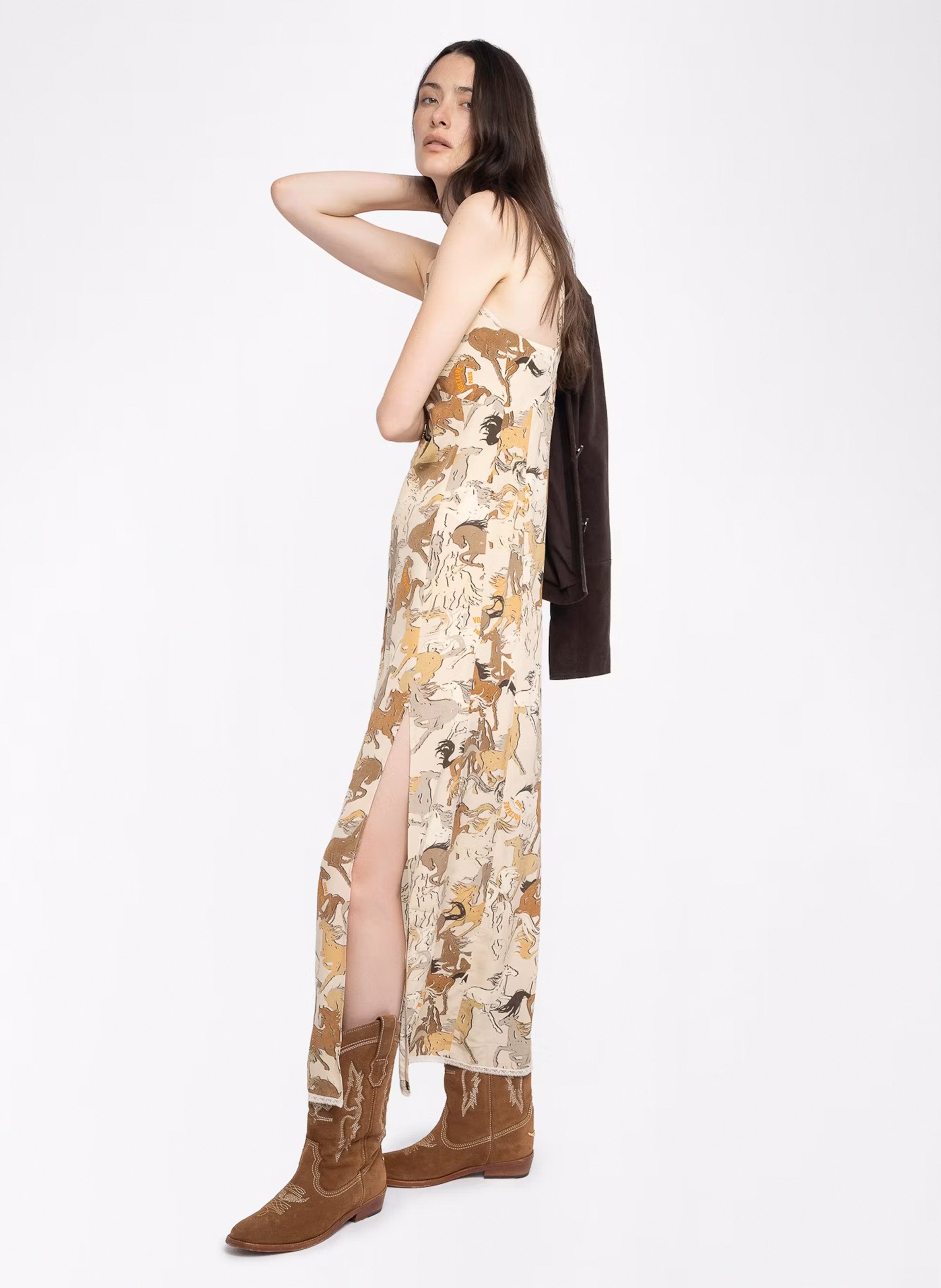 Robe droite col V en soie imprimée ZADIG&VOLTAIRE Blanc