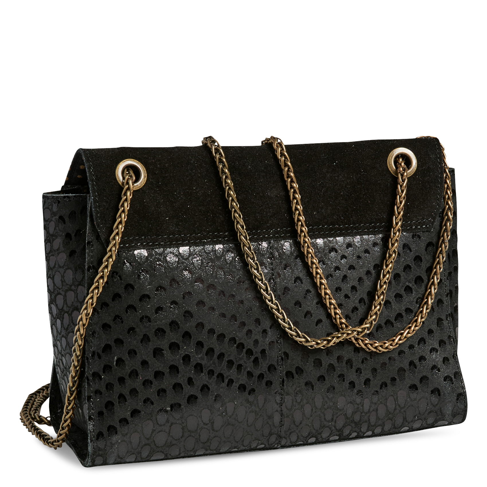 Suede flap shoulder bag with magnetic closure PIECES Black