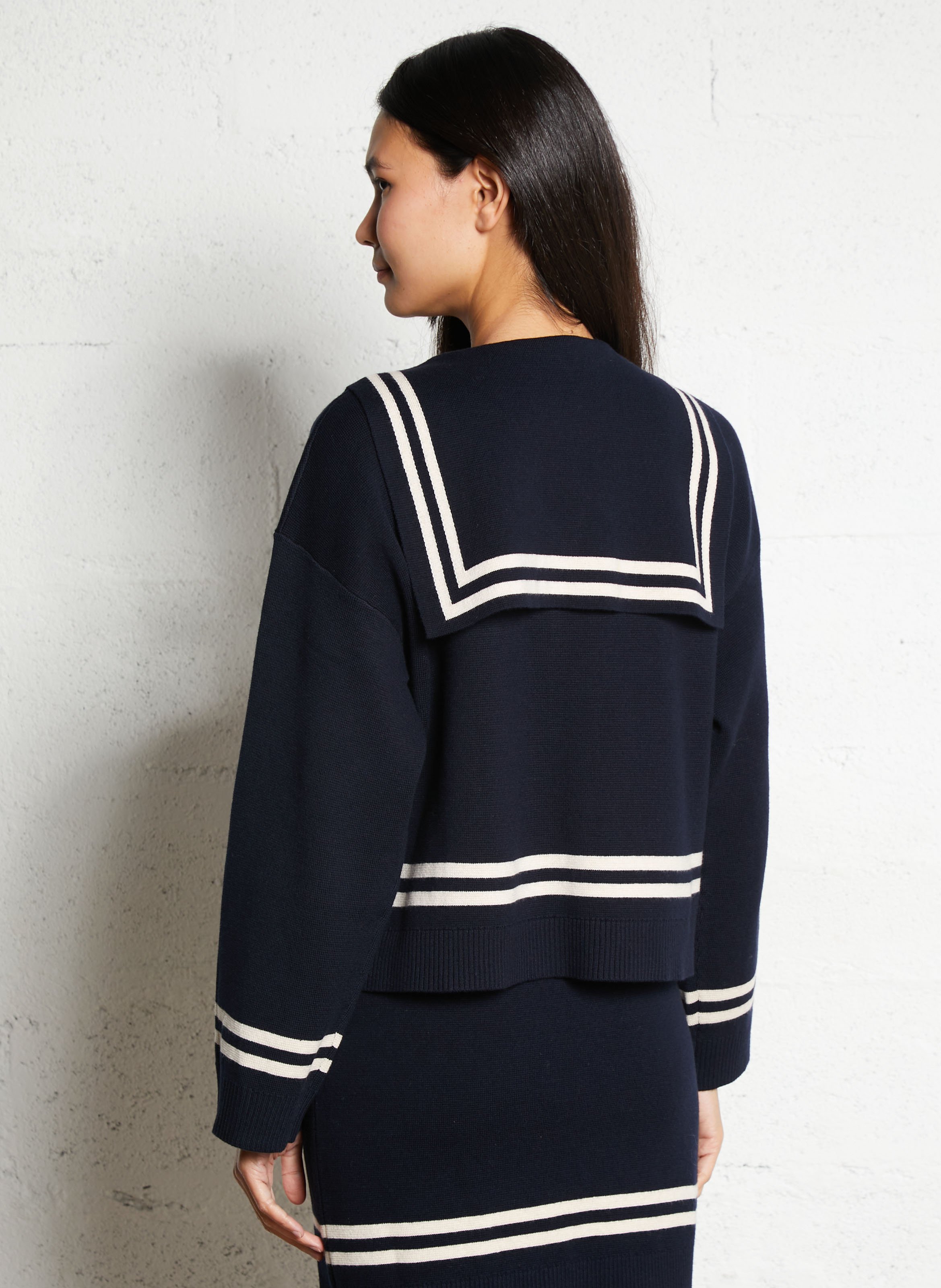 Buttoned cardigan with striped detail in a mixed wool blend THE TINY BIG SISTER Blue