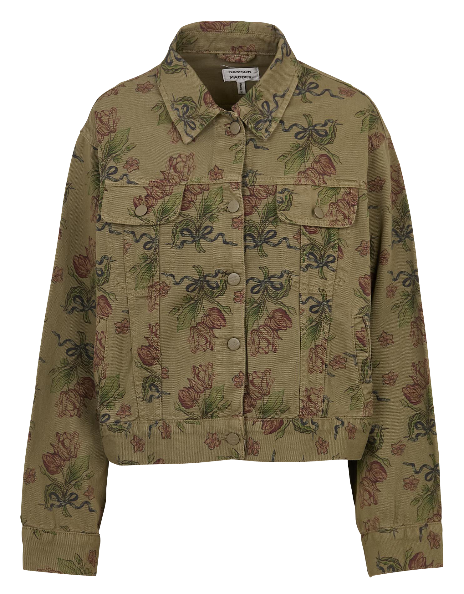 Veste droite col classique en coton bio et coton recyclé imprimé DAMSON MADDER Kaki