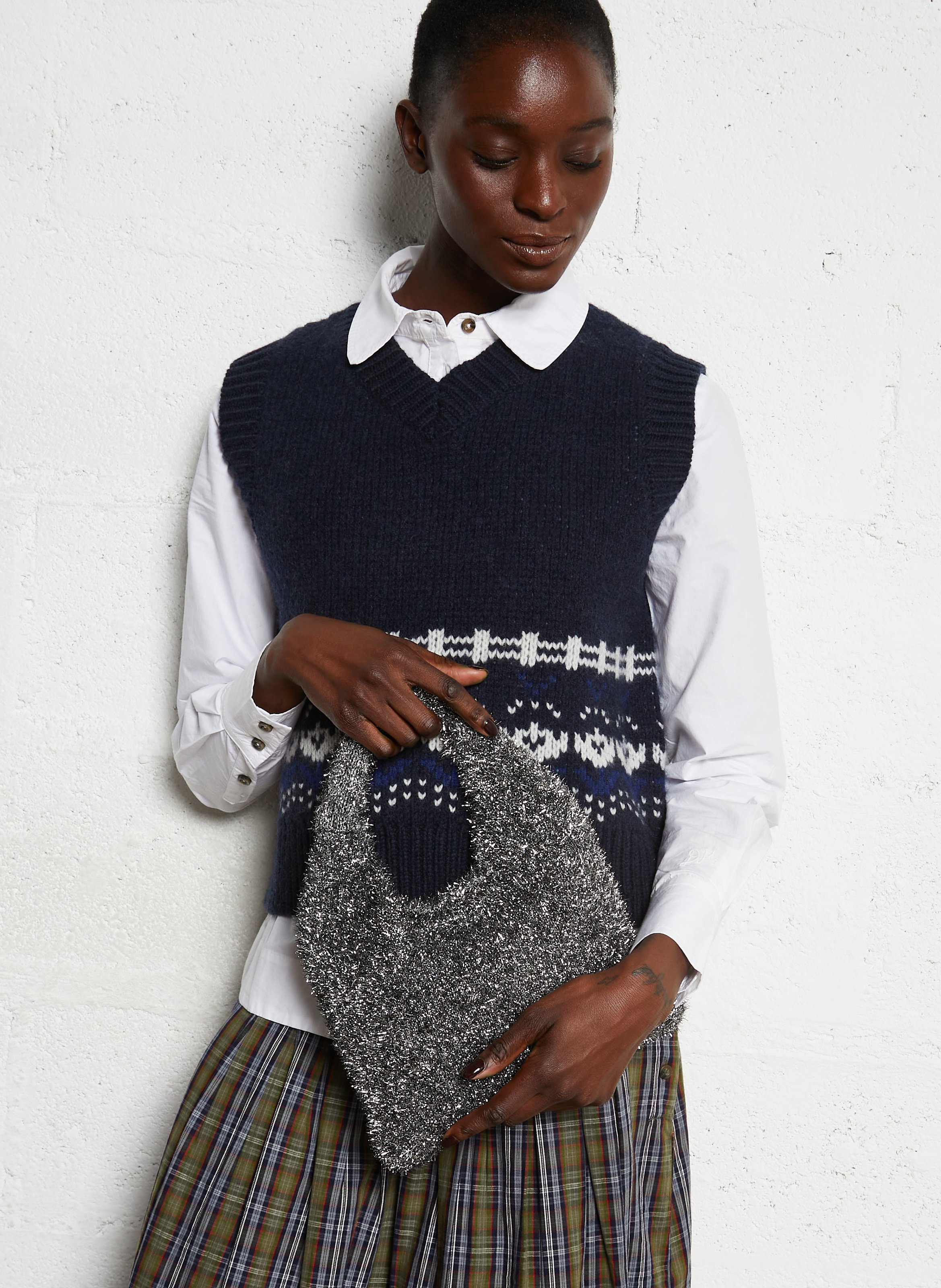 Metallic knit handbag AU PRINTEMPS PARIS Black