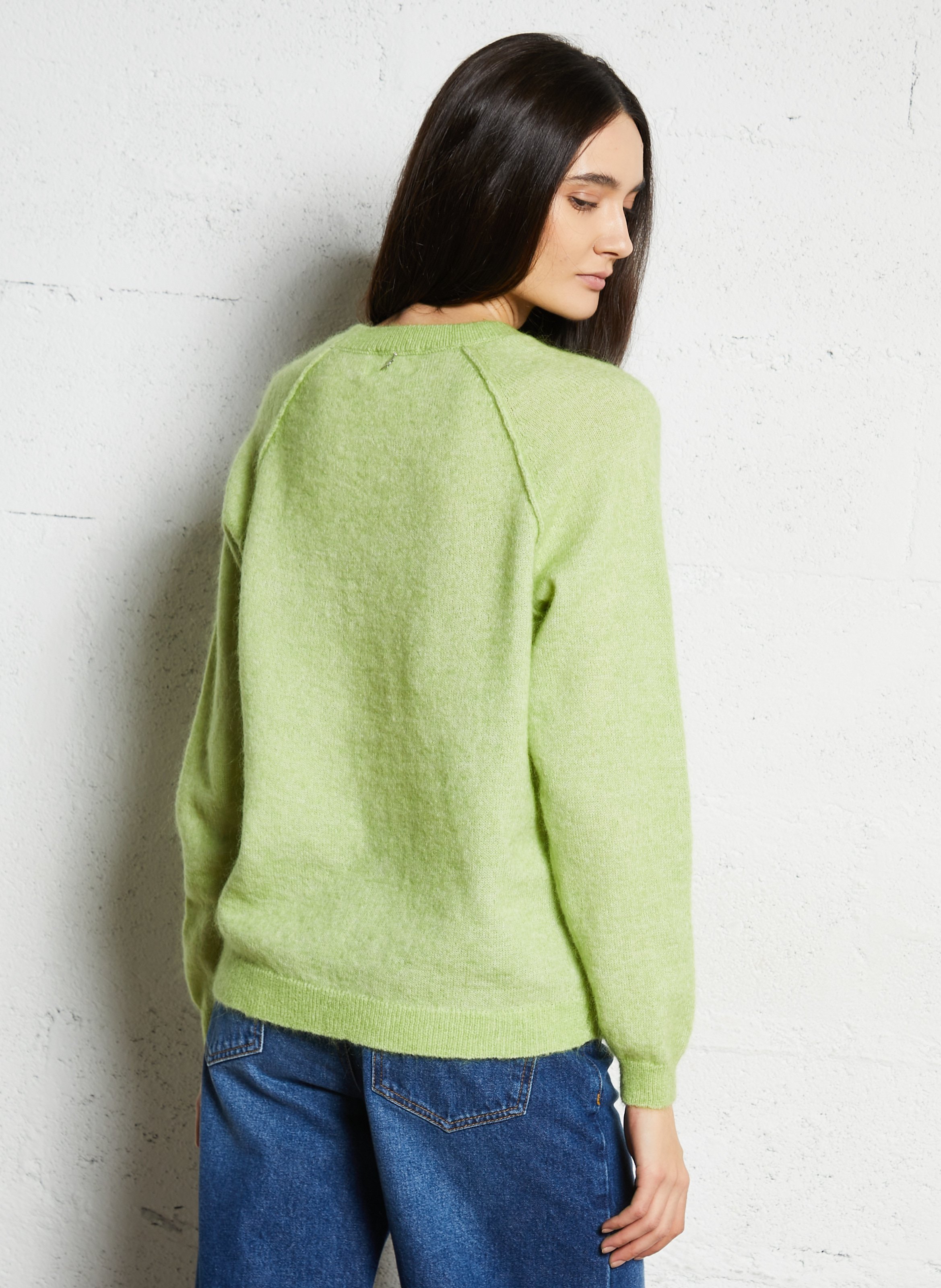 Pull droit col rond en laine mélangée SUD EXPRESS Vert