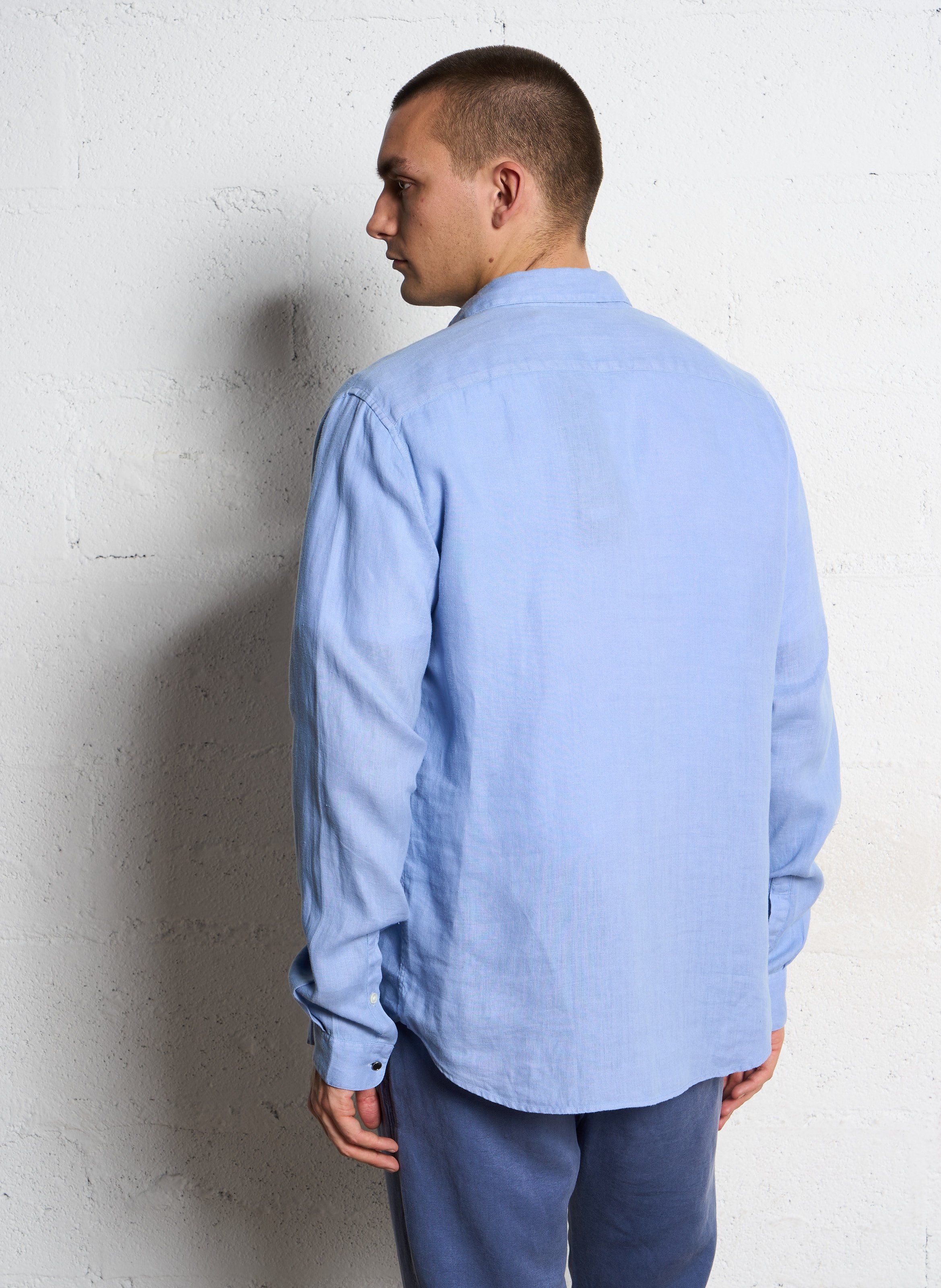 Slim-Fit Hemd mit Pariser Kragen aus Leinen IKKS Blau